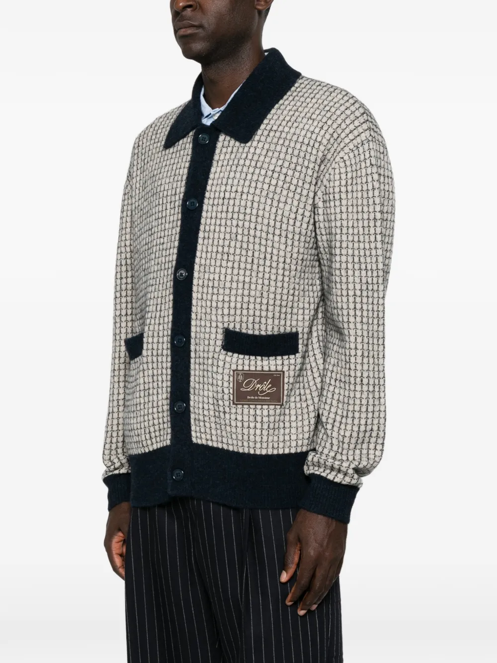 Drôle De Monsieur Wafelgebreid vest met logo-patch Beige