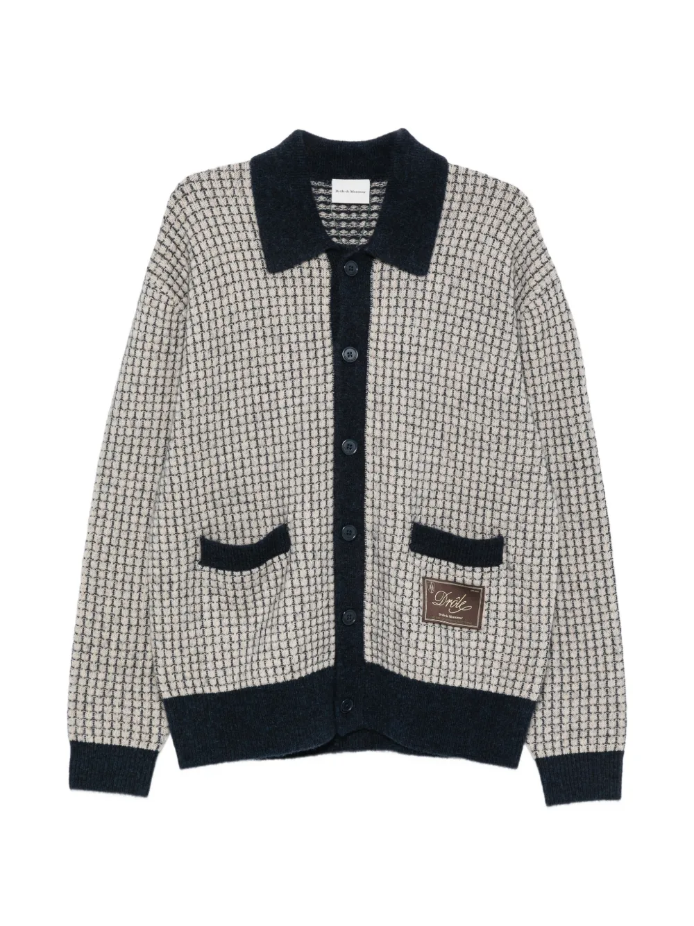 Drôle De Monsieur waffle-knit logo-patch cardigan - Neutrals
