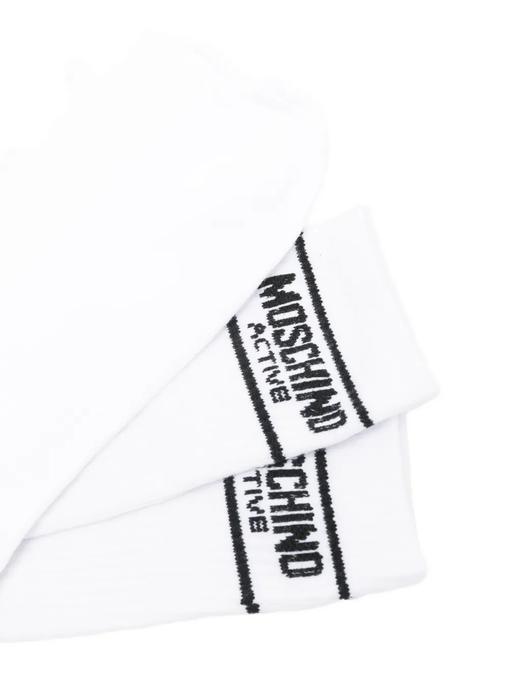 Moschino Twee paar ribgebreide sokken met logo-intarsia Wit
