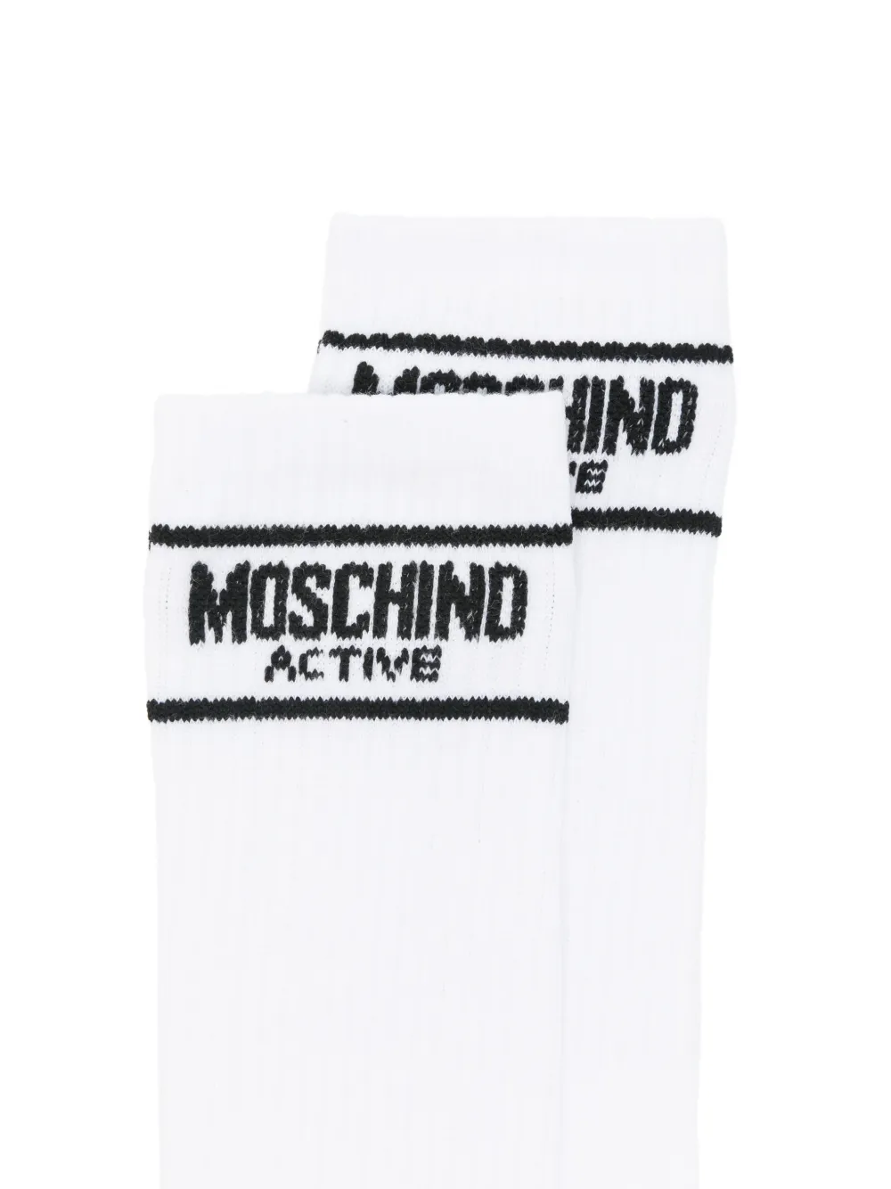 Moschino Twee paar ribgebreide sokken met logo-intarsia Wit