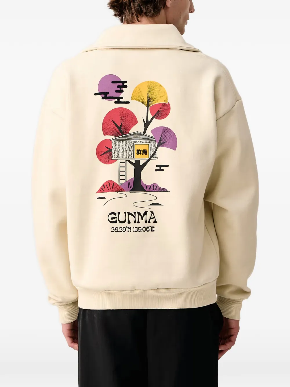 Napapijri Tenri trui met grafische print en kwartrits Beige