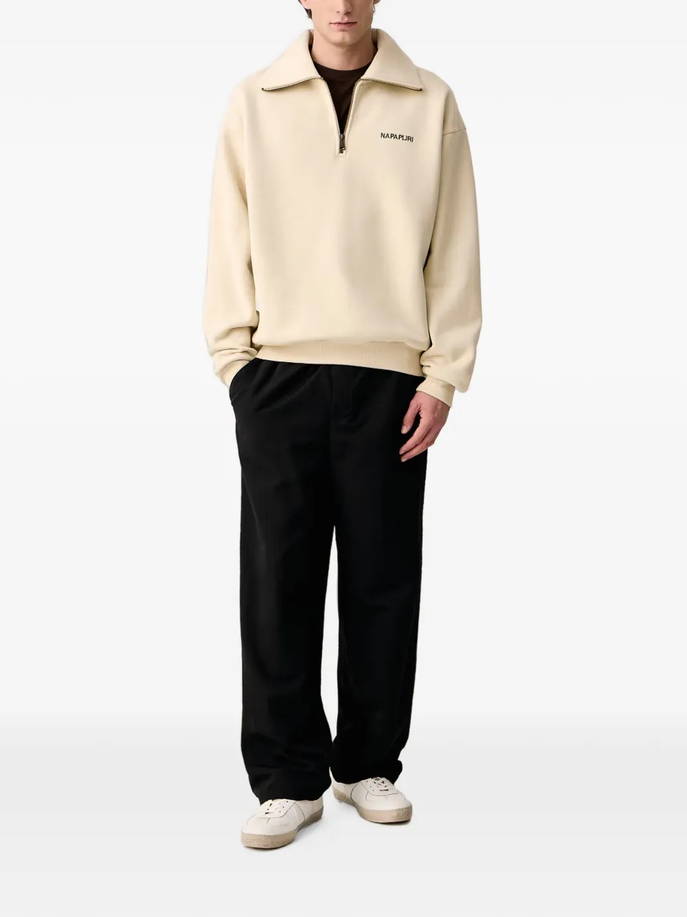 Napapijri Tenri trui met grafische print en kwartrits Beige