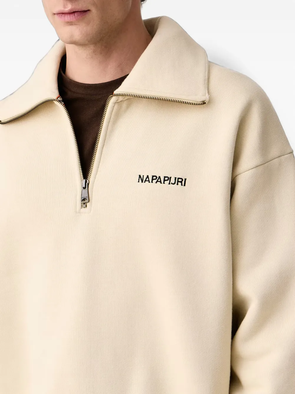 Napapijri Tenri trui met grafische print en kwartrits Beige