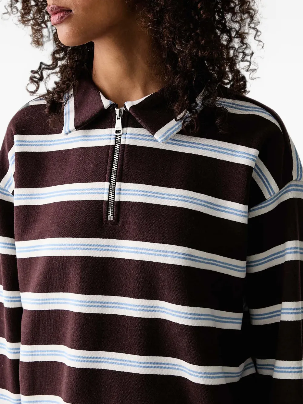 Marc O'Polo Gestreepte polotop met kwartrits Bruin