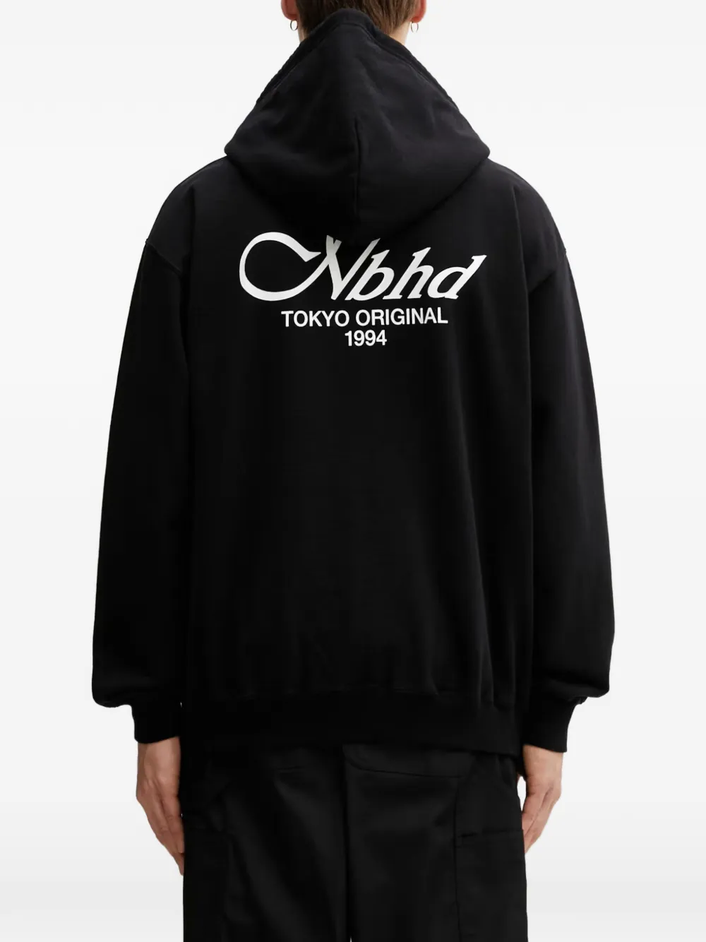 Neighborhood Hoodie met logoprint en rits Zwart