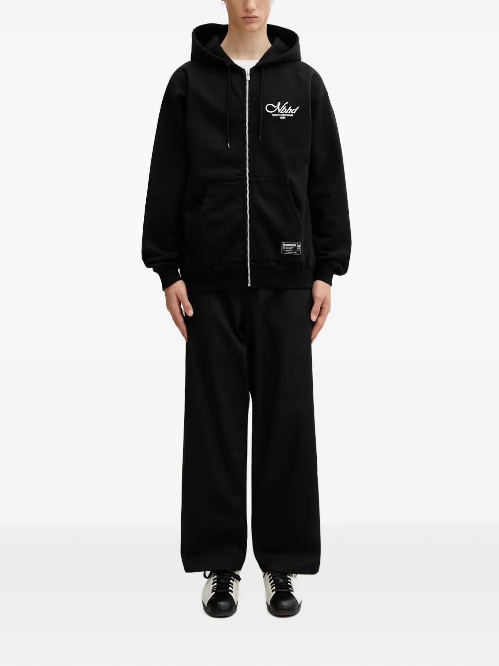 Neighborhood Hoodie met logoprint en rits Zwart