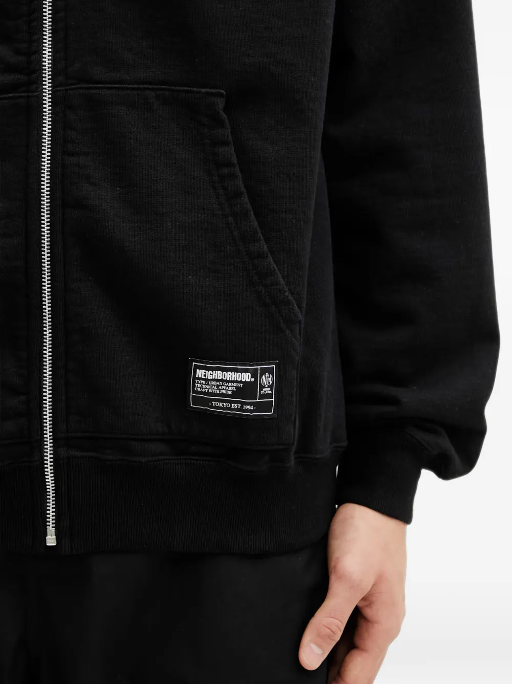 Neighborhood Hoodie met logoprint en rits Zwart