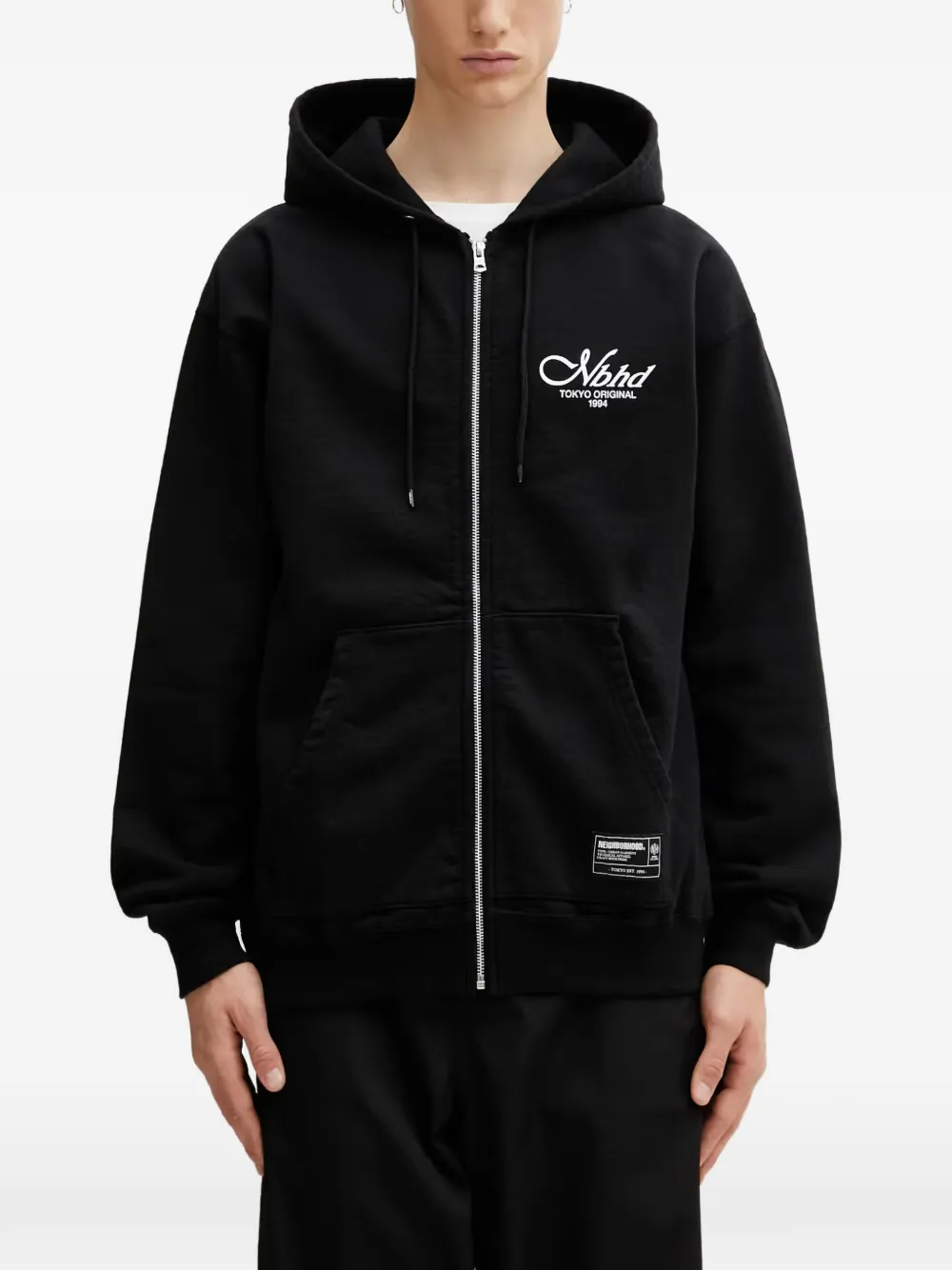 Neighborhood logo-print zip-up hoodie - Black