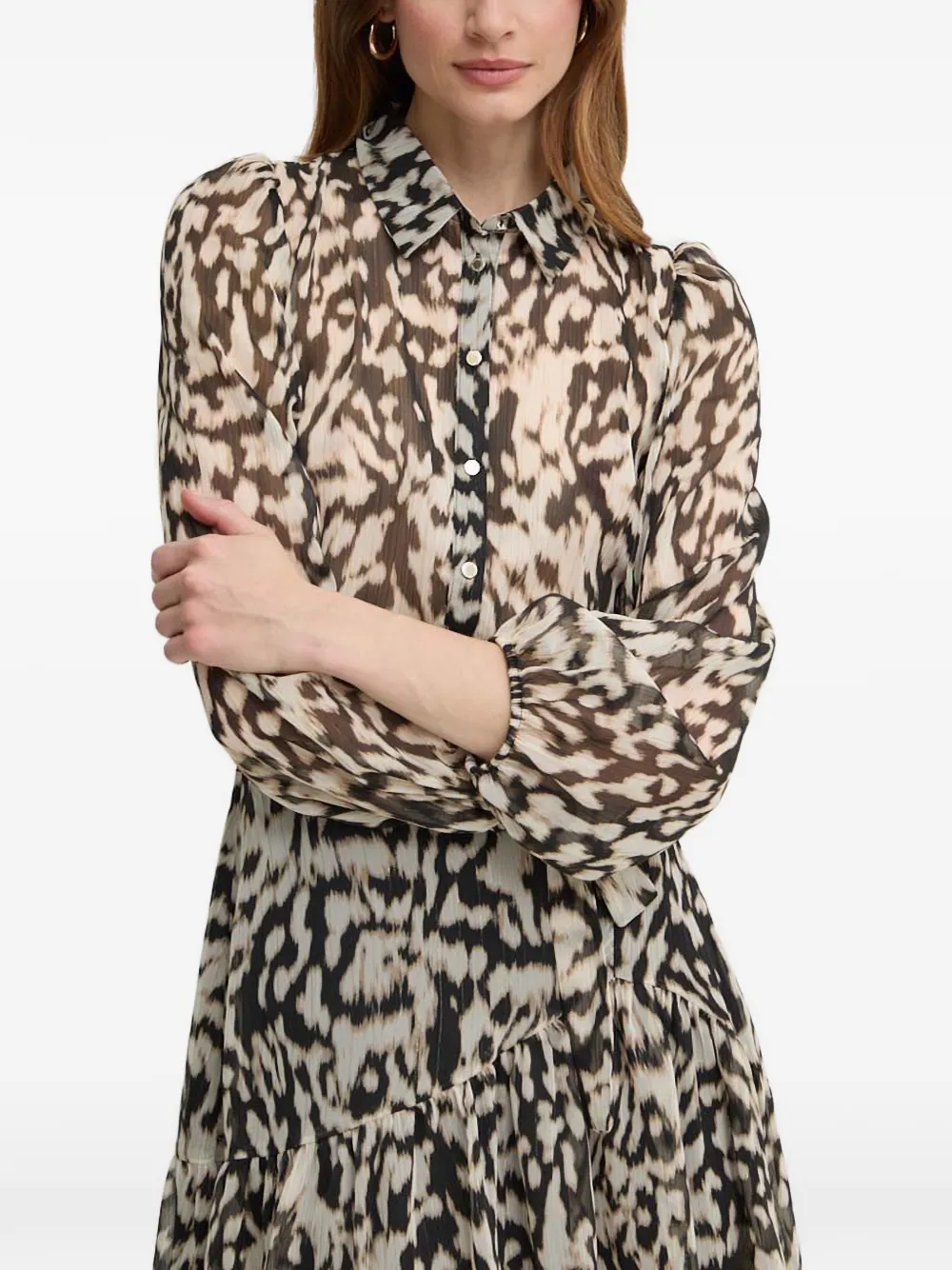 Morgan Mini-jurk met dierenprint en ruches Beige