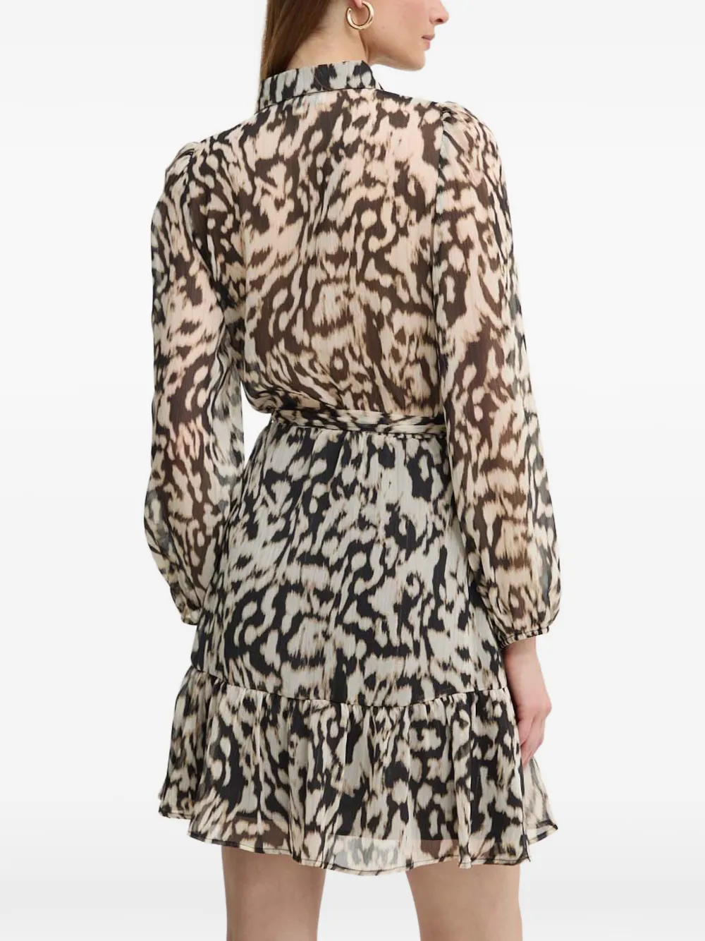 Morgan Mini-jurk met dierenprint en ruches Beige