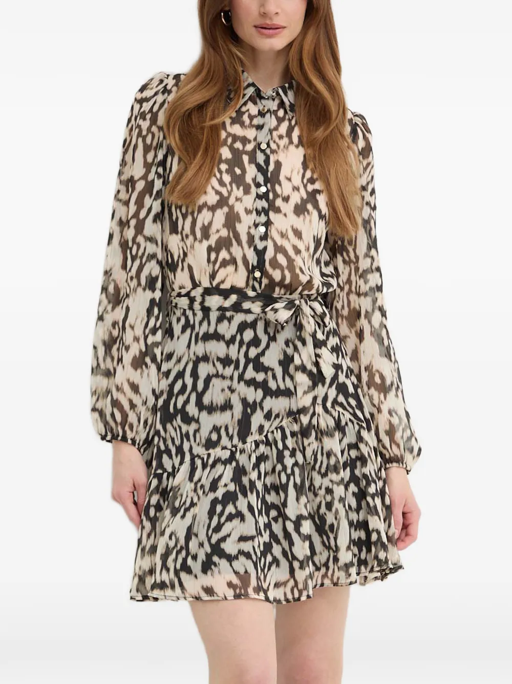 Morgan Mini-jurk met dierenprint en ruches Beige