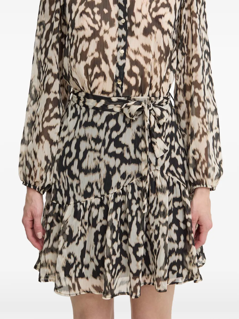 Morgan Mini-jurk met dierenprint en ruches Beige