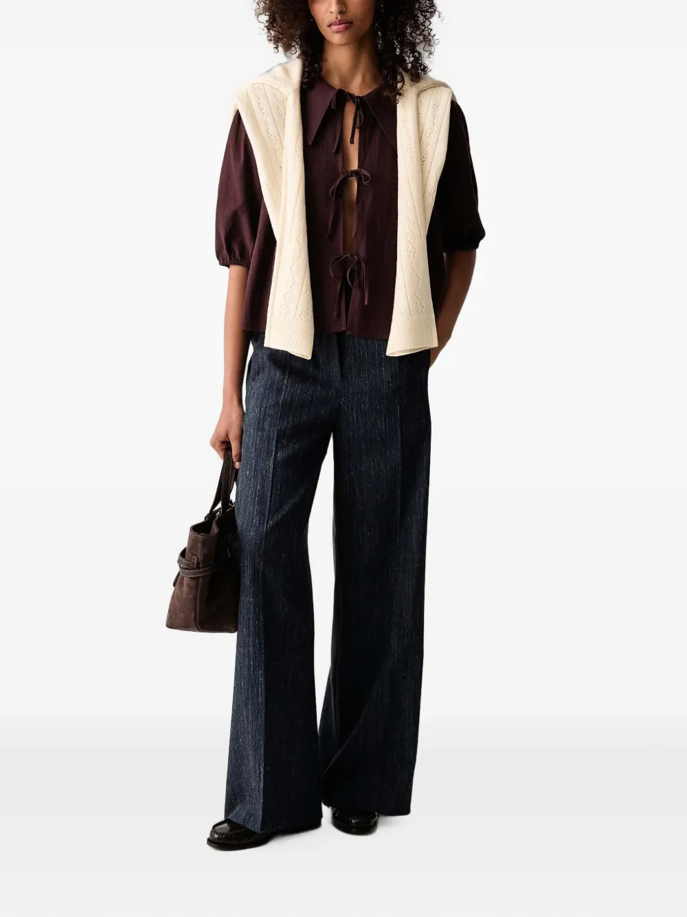 Marc O'Polo Blouse met matrozenkraag en strik aan de voorkant Paars