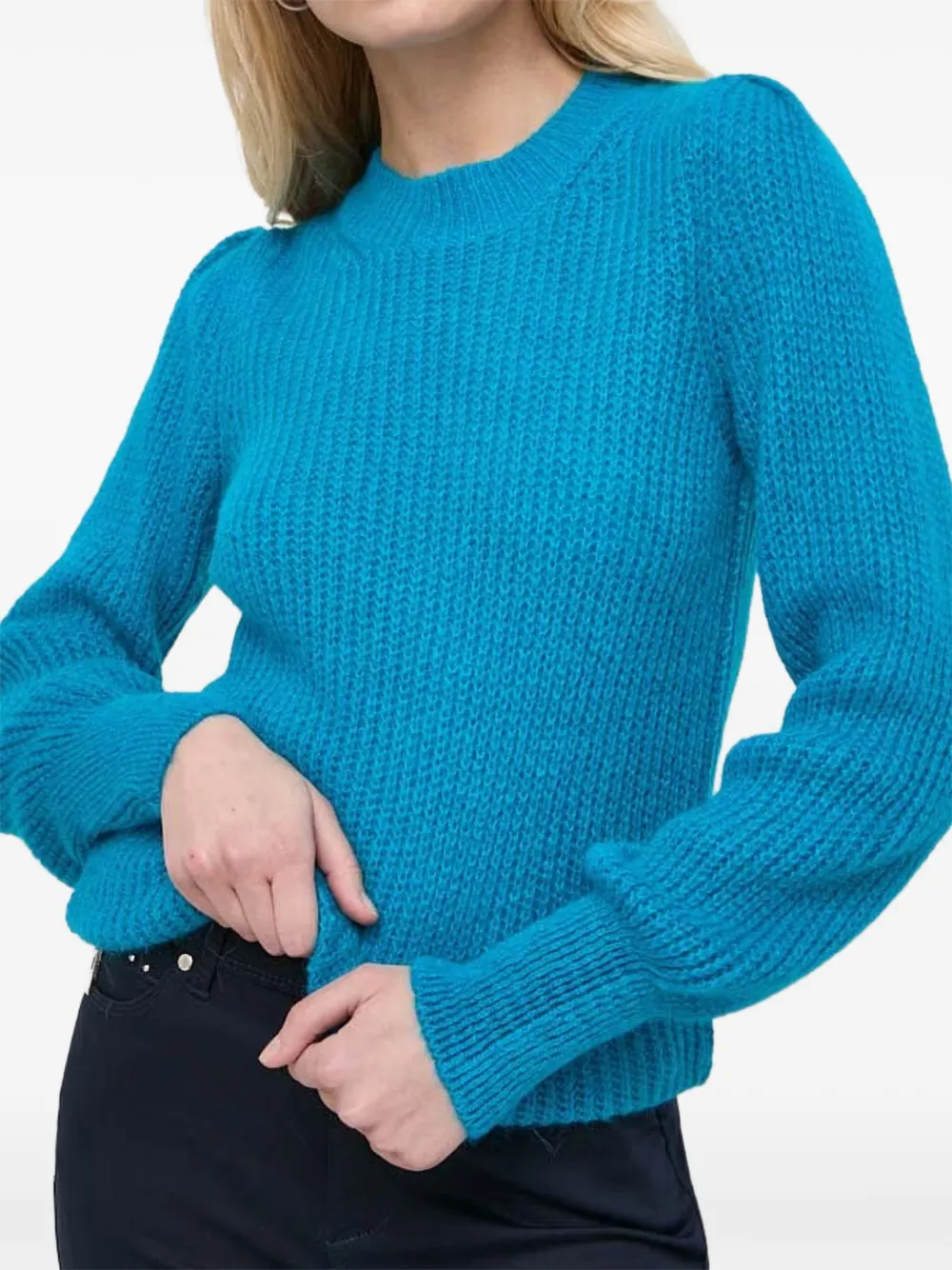 Morgan Mine ribbed-knit puff-sleeve sweater - Blu