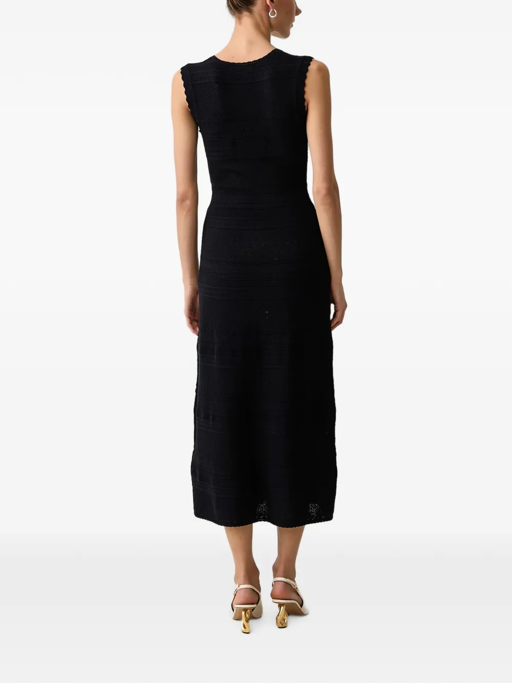 Morgan Pointelle-gebreide midi-jurk met gewelfde afwerking Blauw