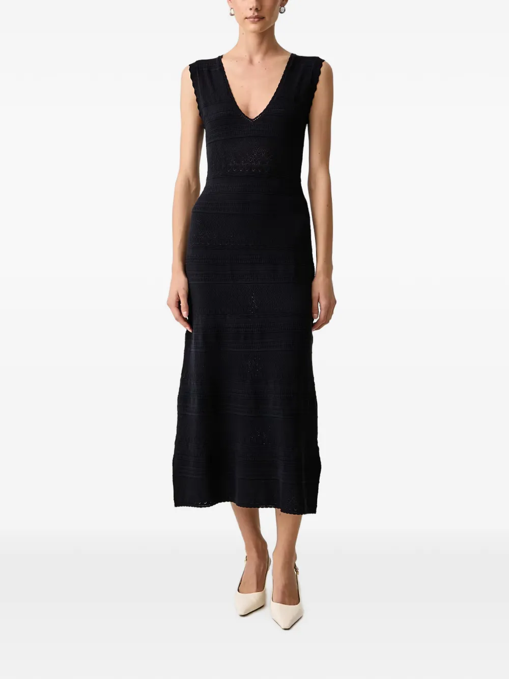 Morgan Pointelle-gebreide midi-jurk met gewelfde afwerking Blauw