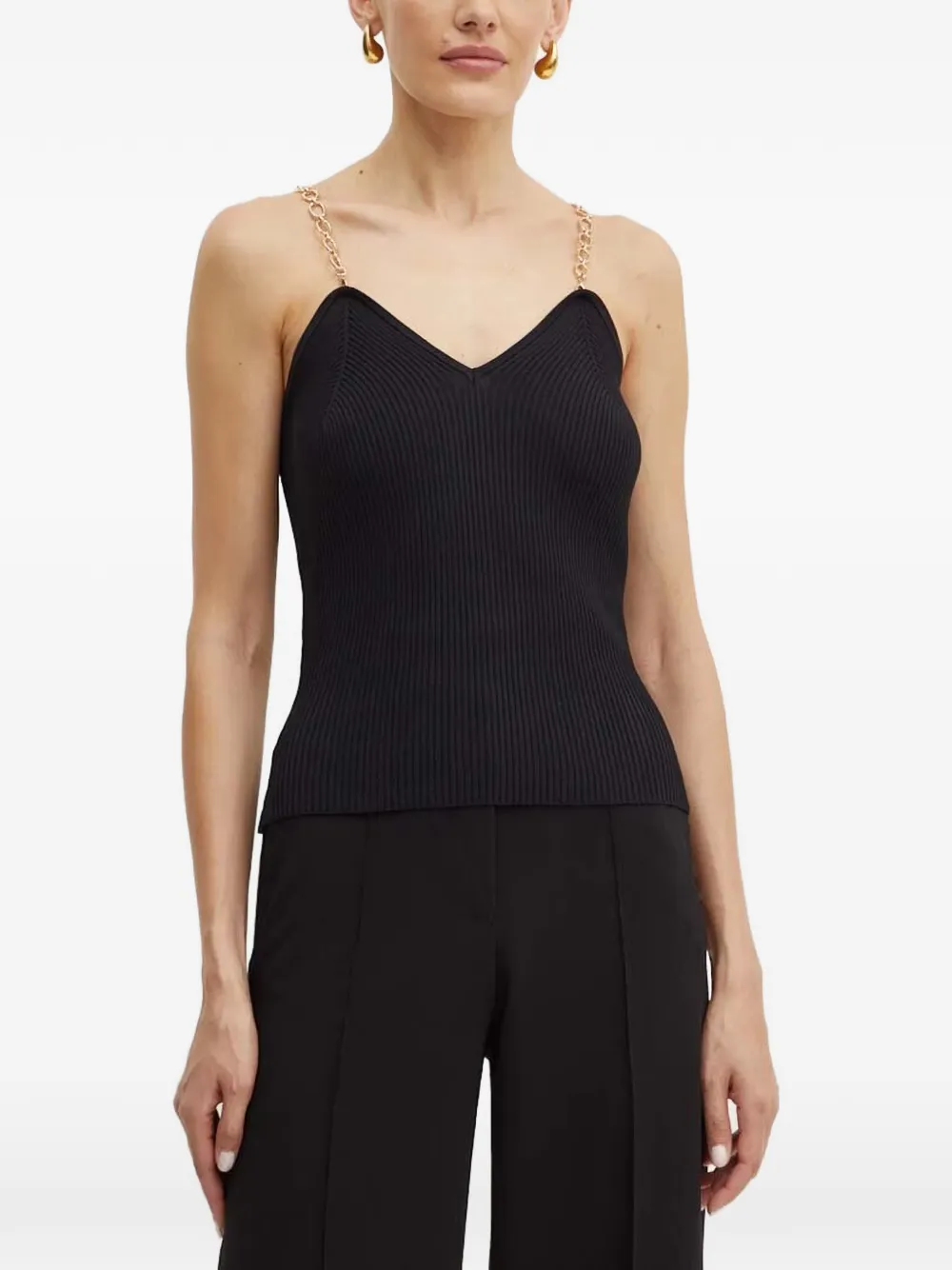 Morgan Musto chain-link strap ribbed-knit top