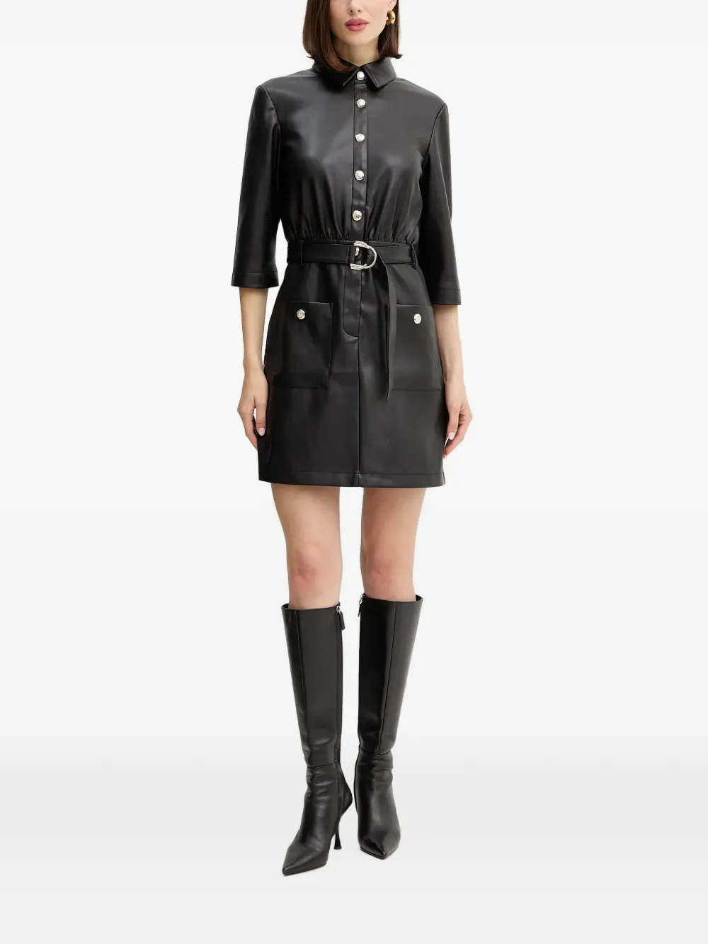 Morgan Button-up mini-jurk met ceintuur Zwart