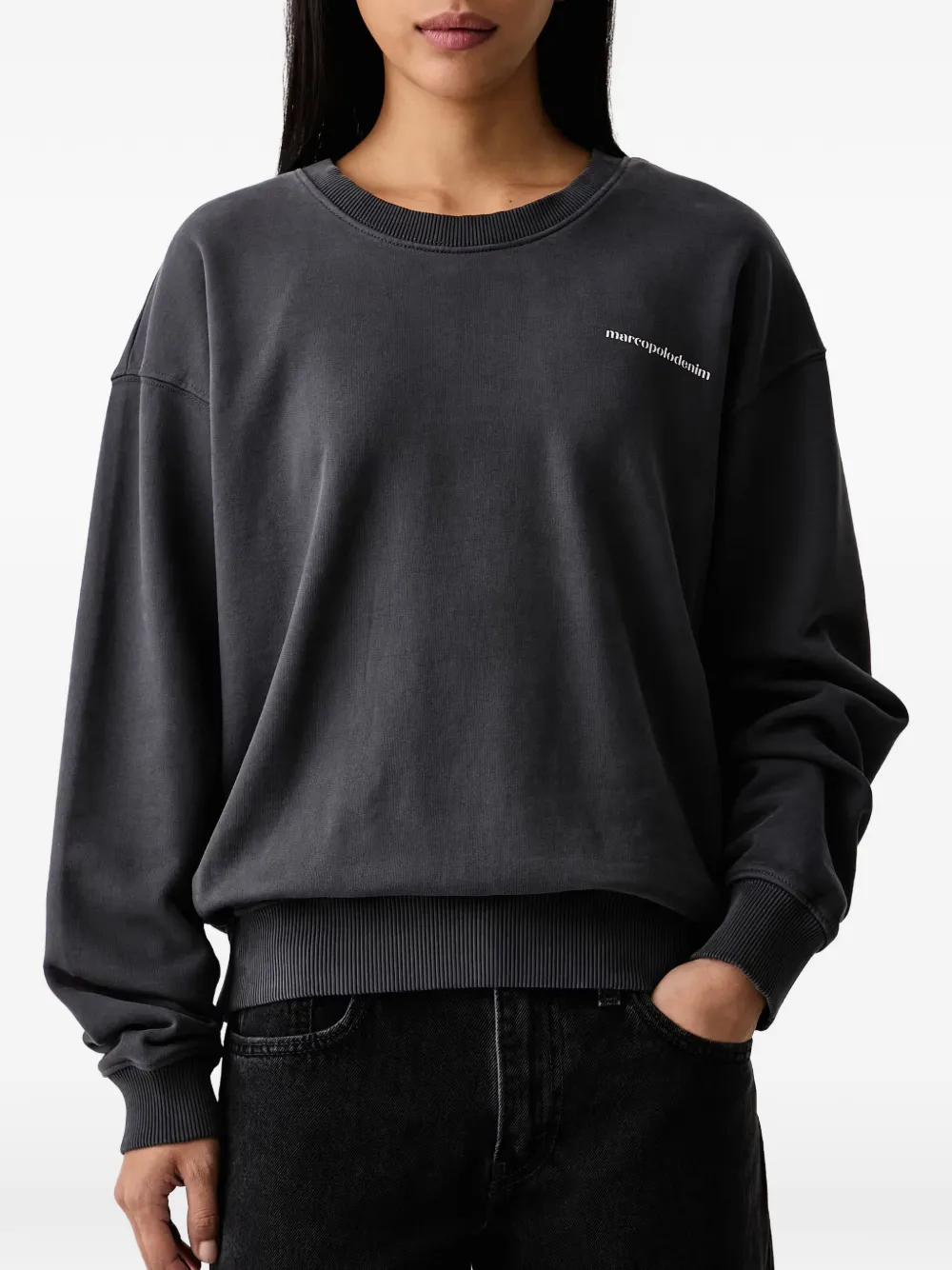 Marc O'Polo Trui met bloemenprint en logoprint Grijs