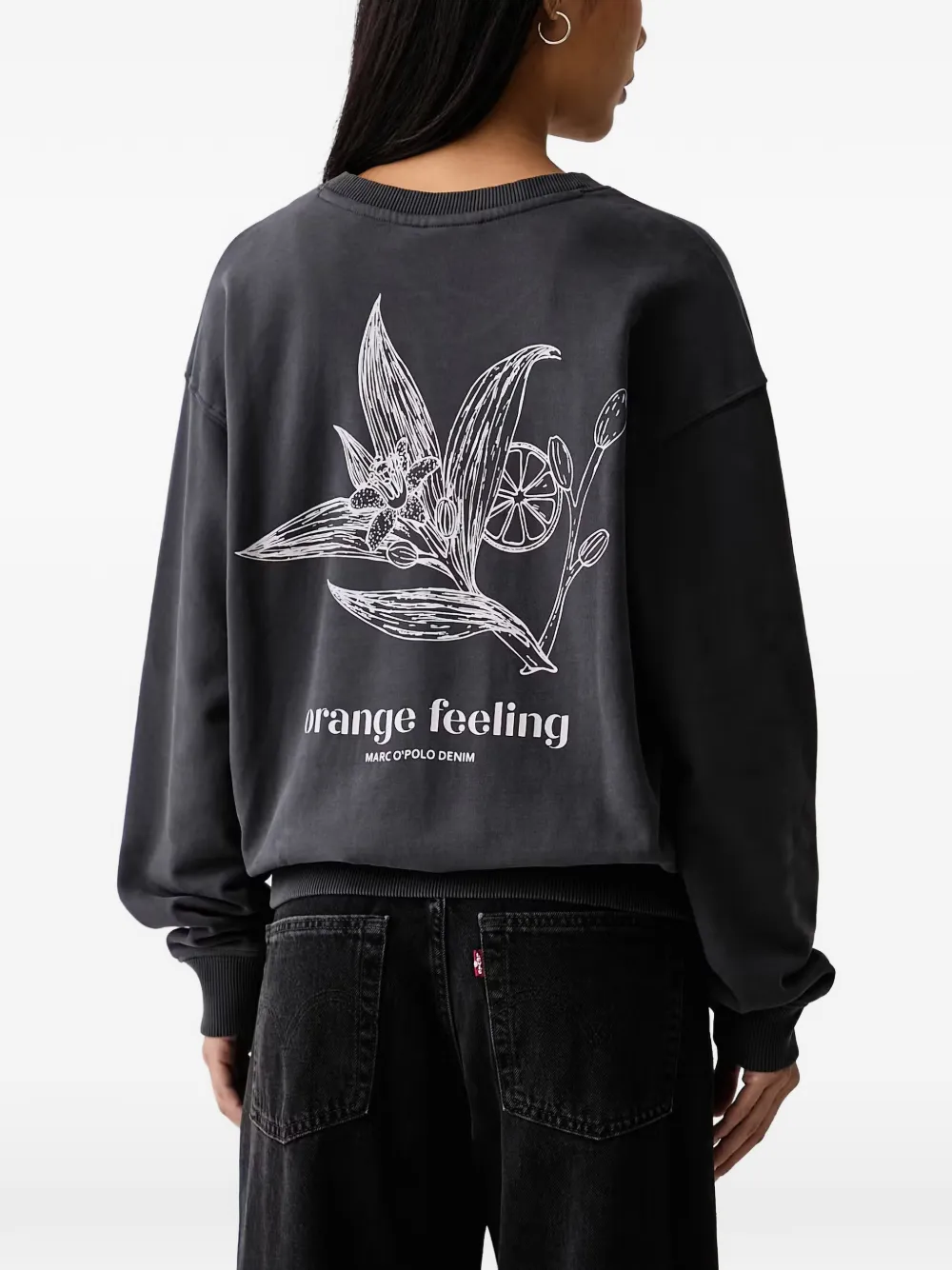 Marc O'Polo Trui met bloemenprint en logoprint Grijs