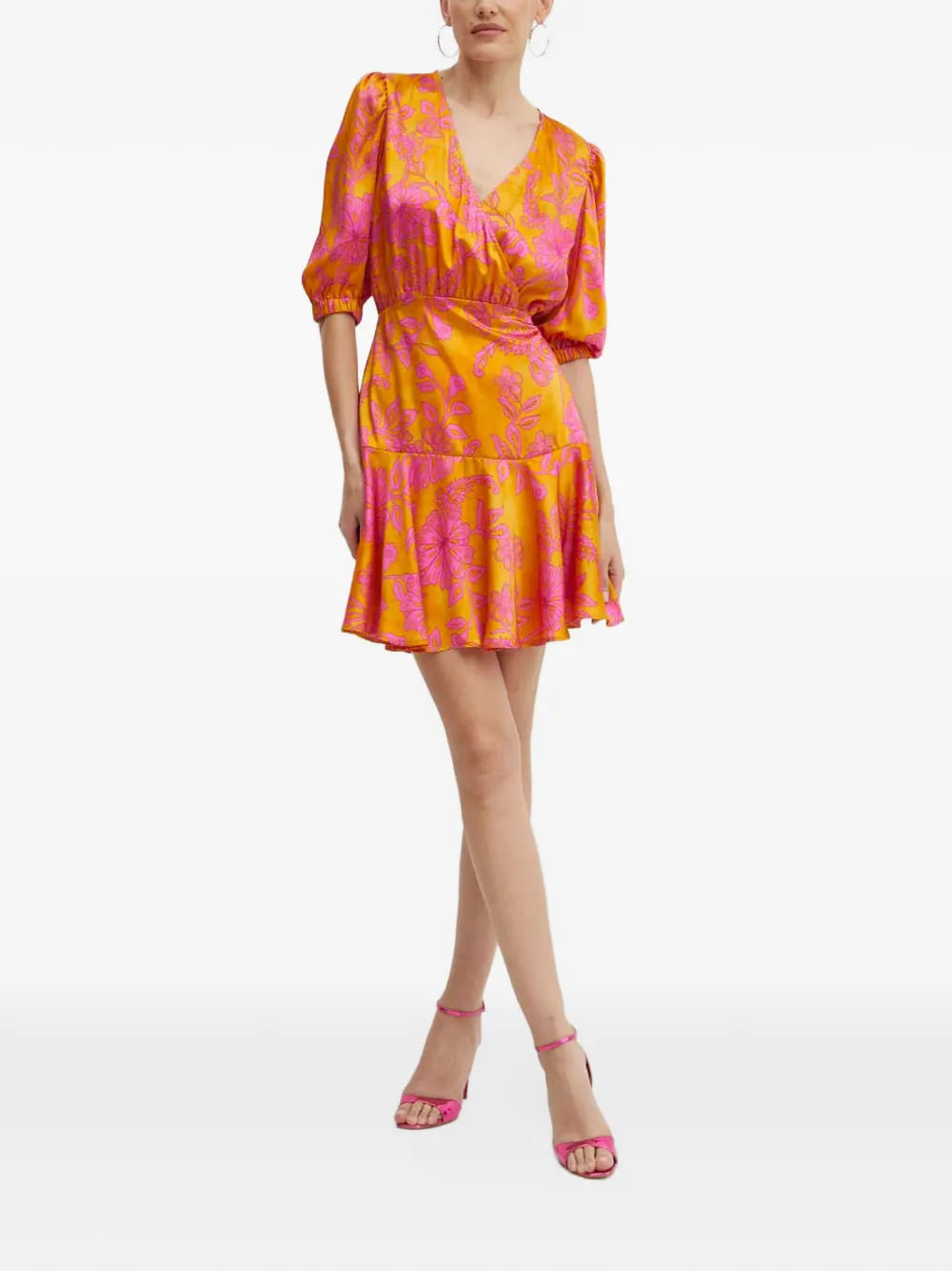 Morgan Ralba.f mini-jurk met bloemenprint en ruches Oranje