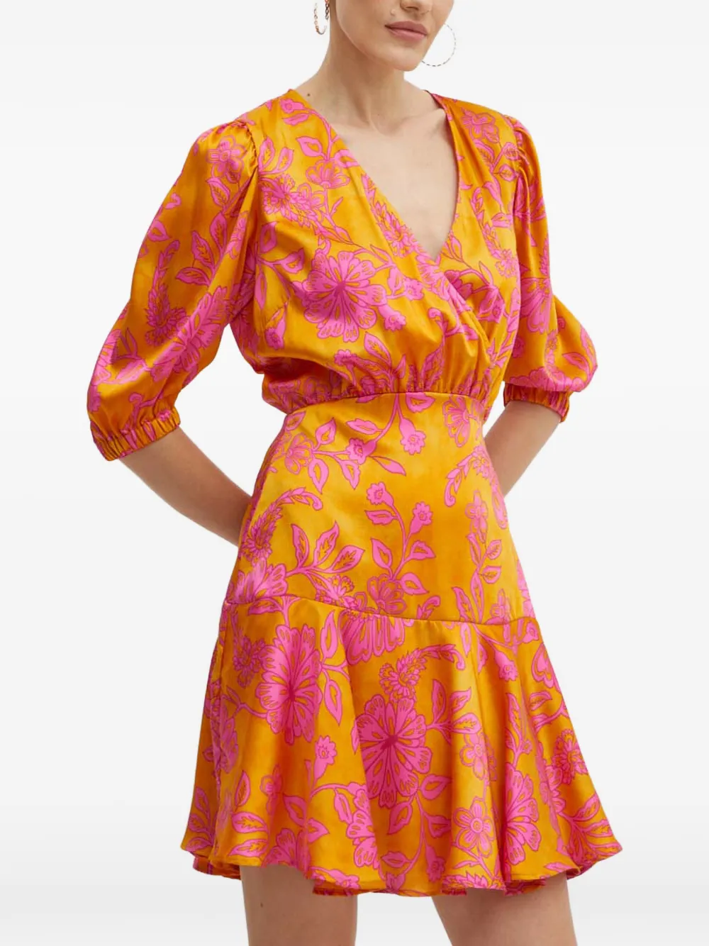 Morgan Ralba.f mini-jurk met bloemenprint en ruches Oranje