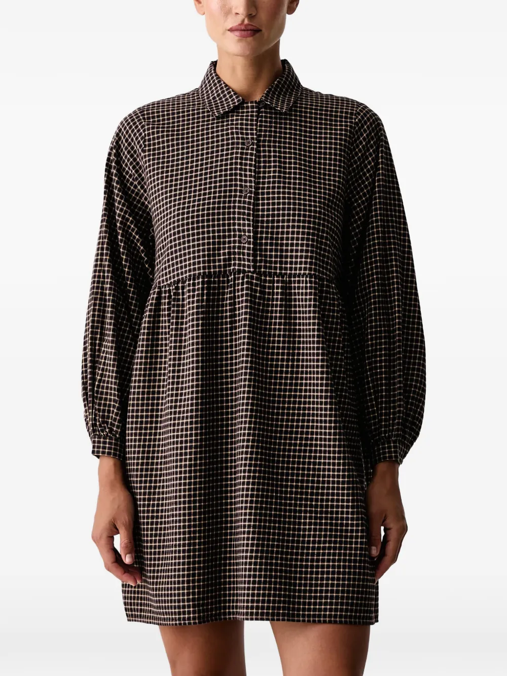 Marc O'Polo check-print smocked mini dress - Marron Marc O'Polo check-print smocked mini dress - Marron