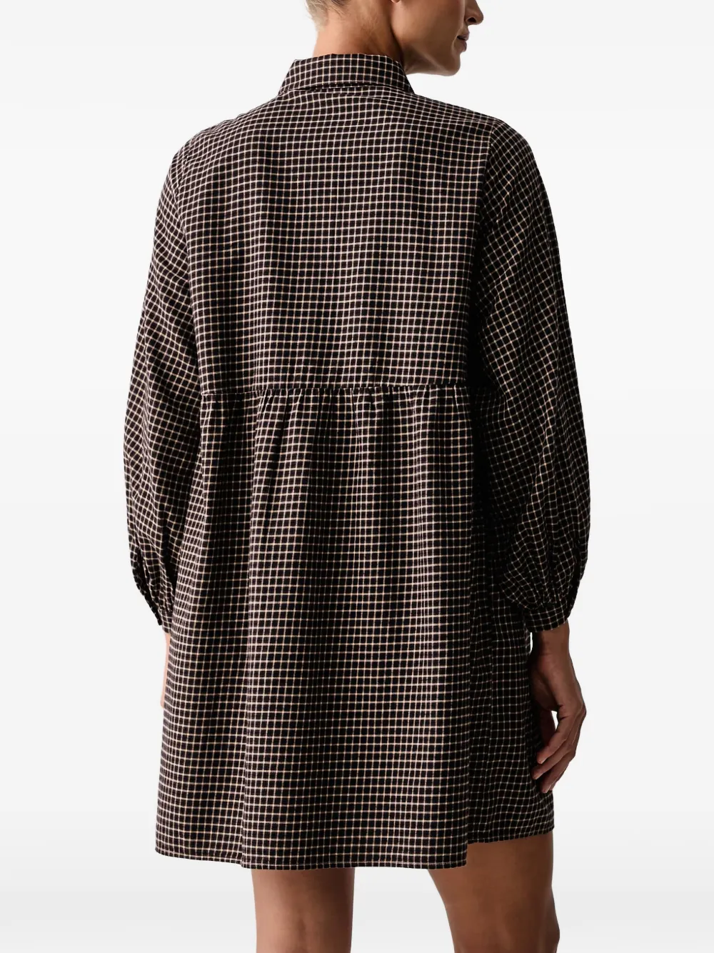Marc O'Polo Gesmockte mini-jurk met ruit-print Bruin