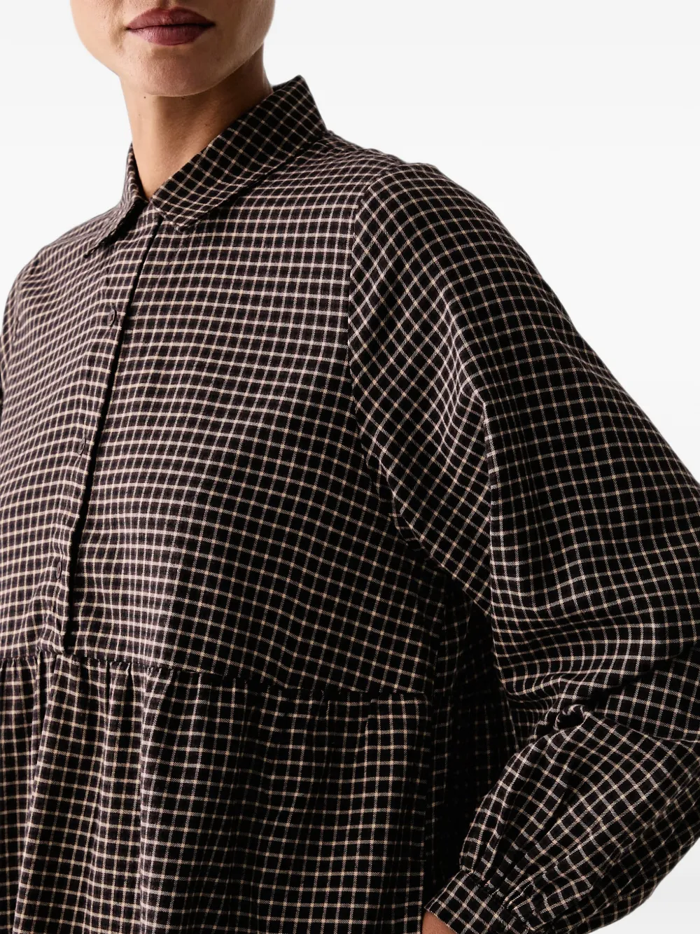 Marc O'Polo Gesmockte mini-jurk met ruit-print Bruin