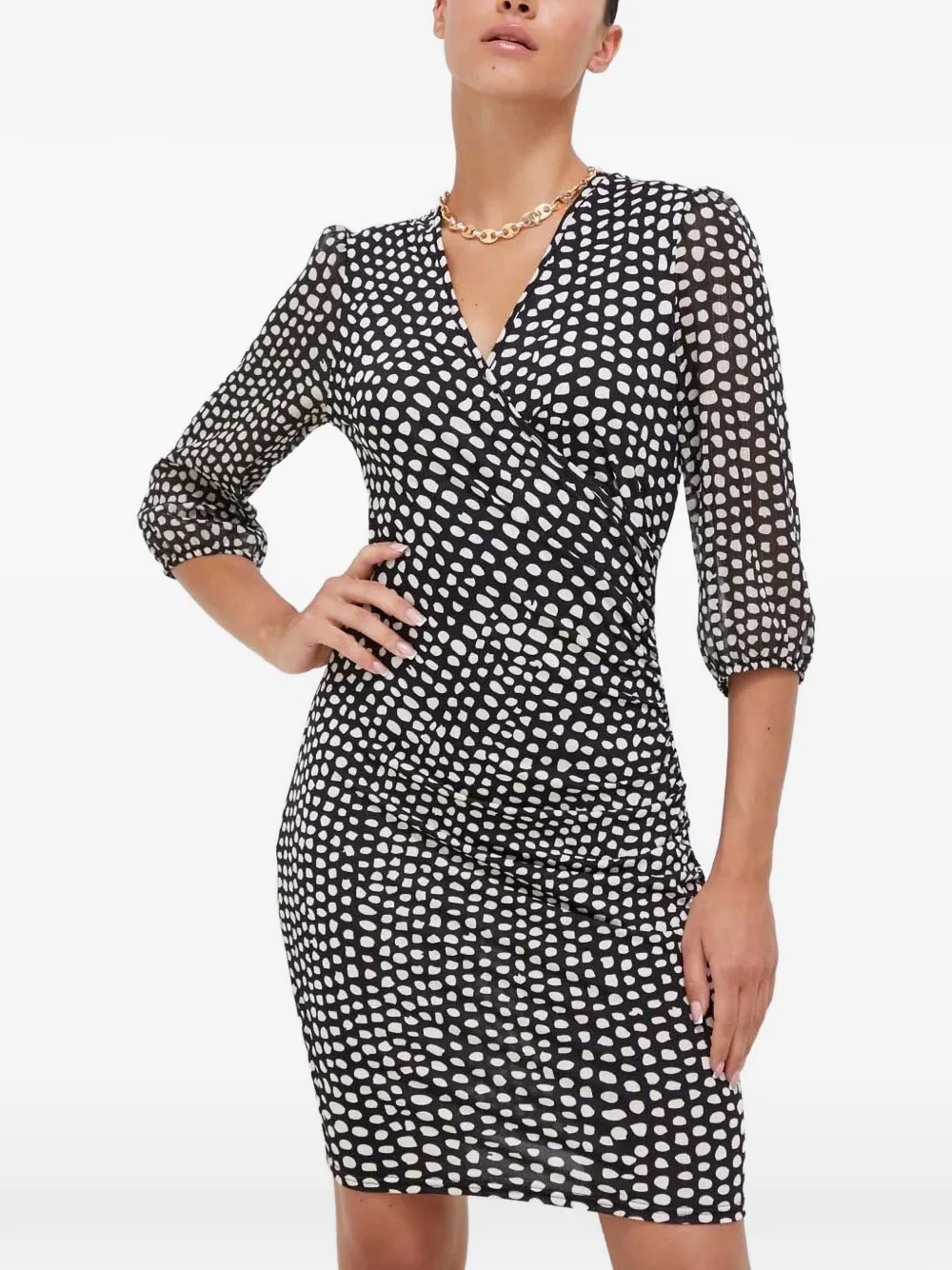 Morgan robe portefeuille mi-longue à pois - Noir Morgan robe portefeuille mi-longue à pois - Noir
