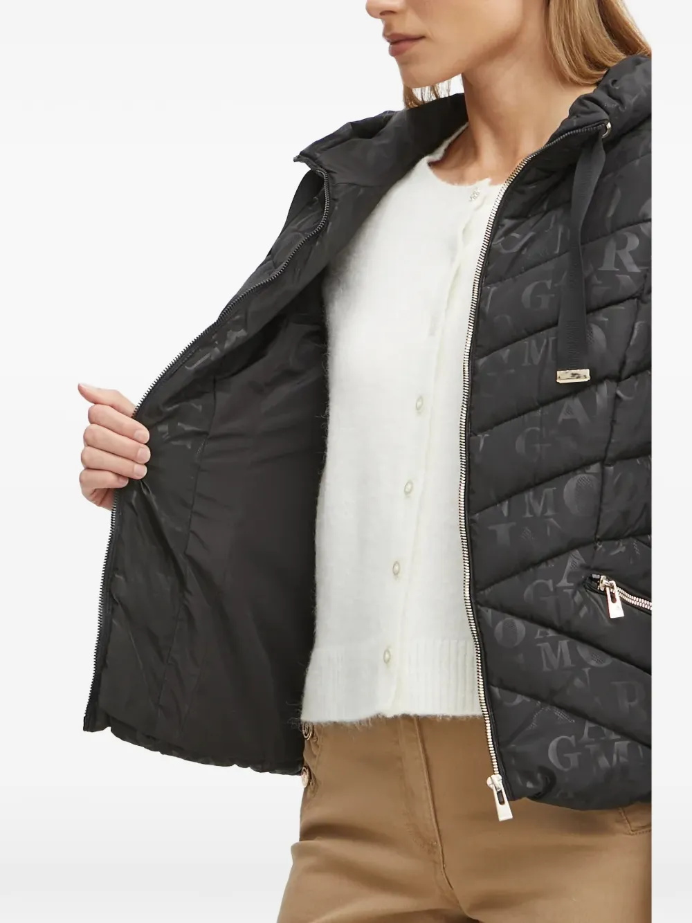 Morgan Donsjack met monogramprint Zwart