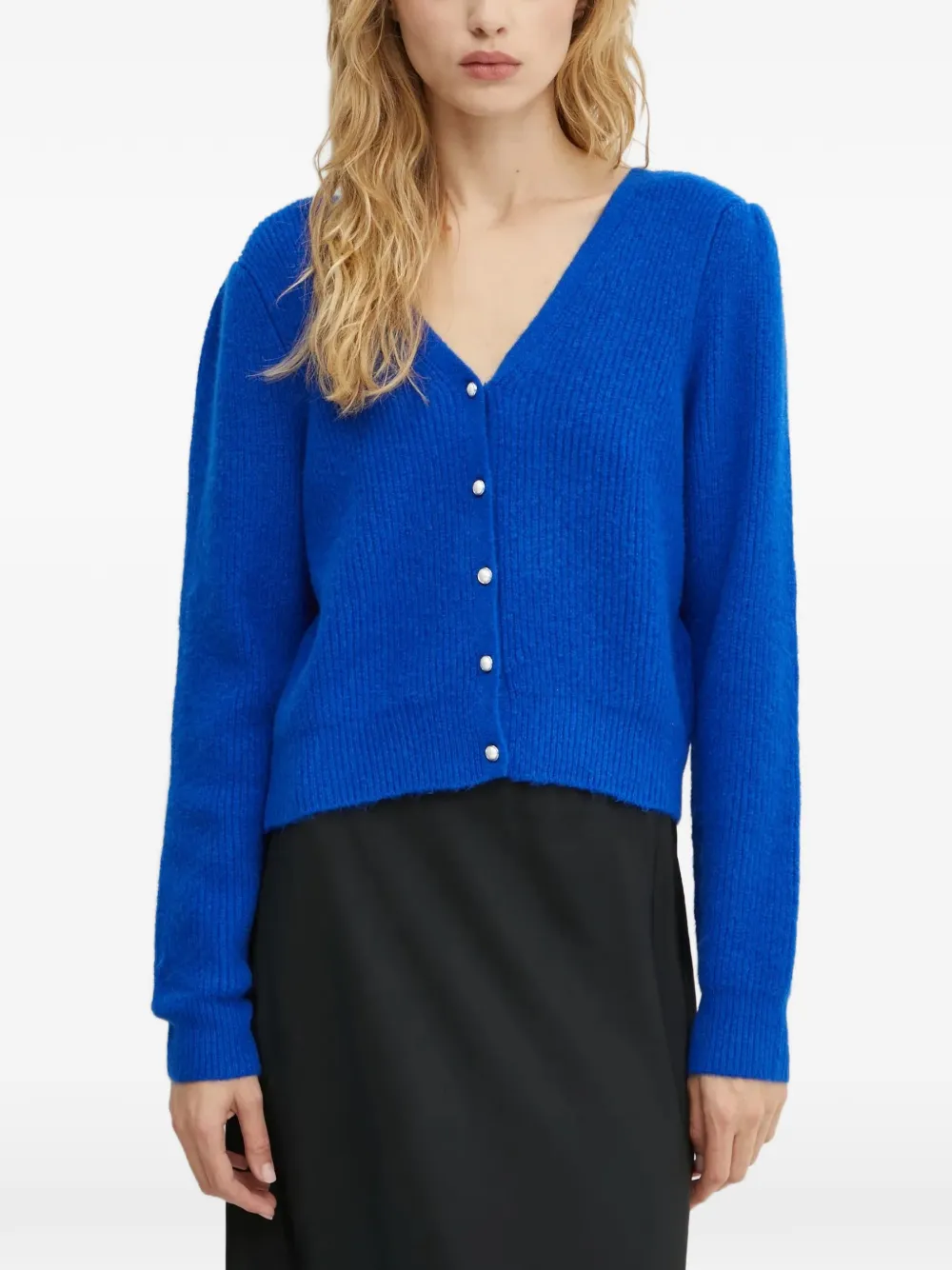 Morgan Mzita ribbed-knit pearl-button cardigan