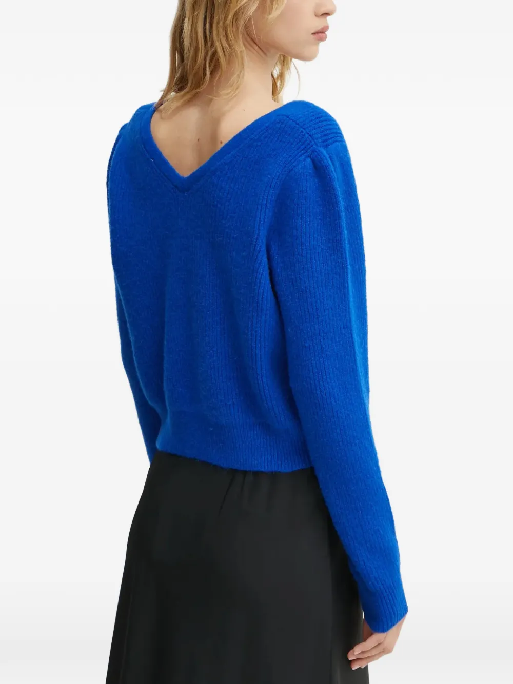 Morgan Mzita ribgebreid vest met parelknoop Blauw