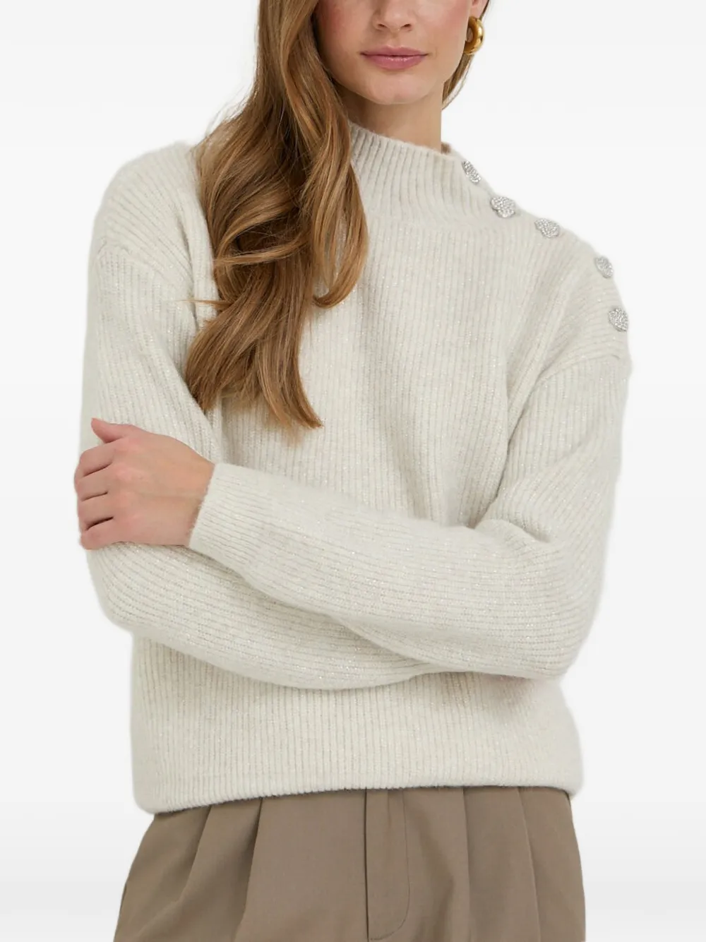 Morgan crystal-embellished ribbed-knit sweater