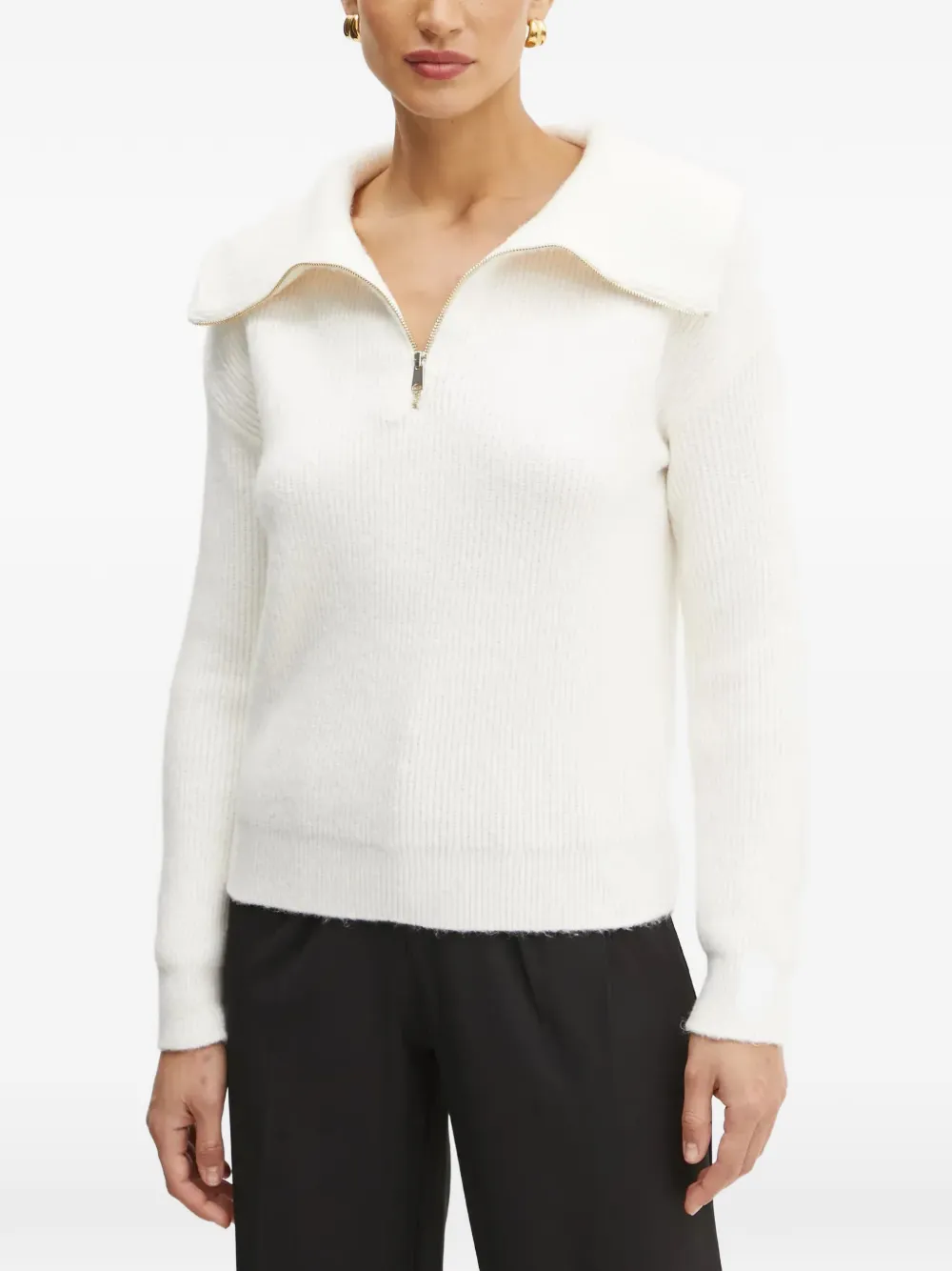 Morgan Mcolor quarter-zip ribbed-knit sweater