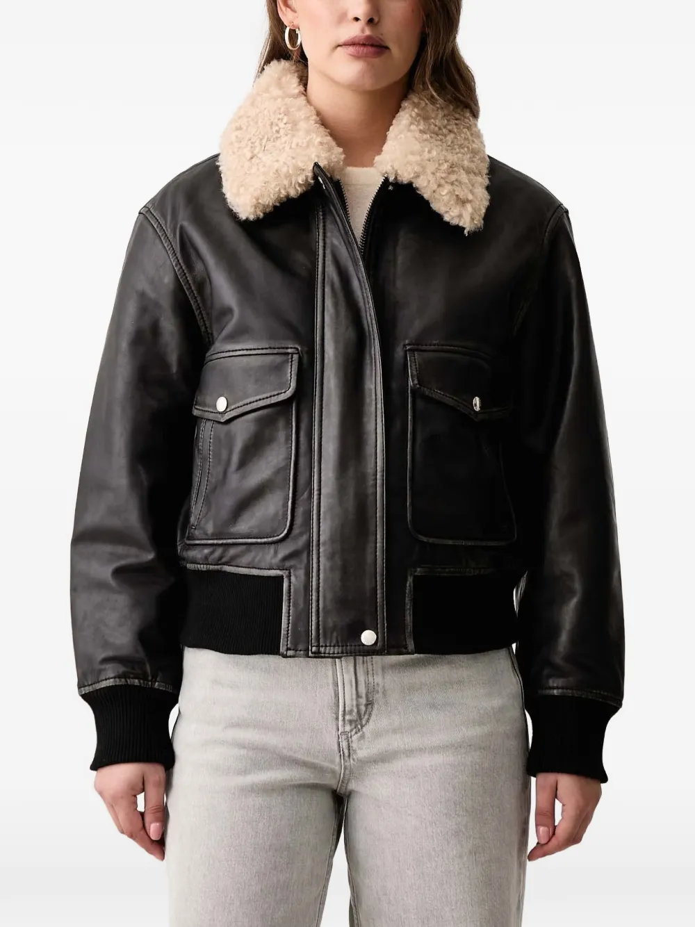 Marc O'Polo faux-fur-collar leather jacket