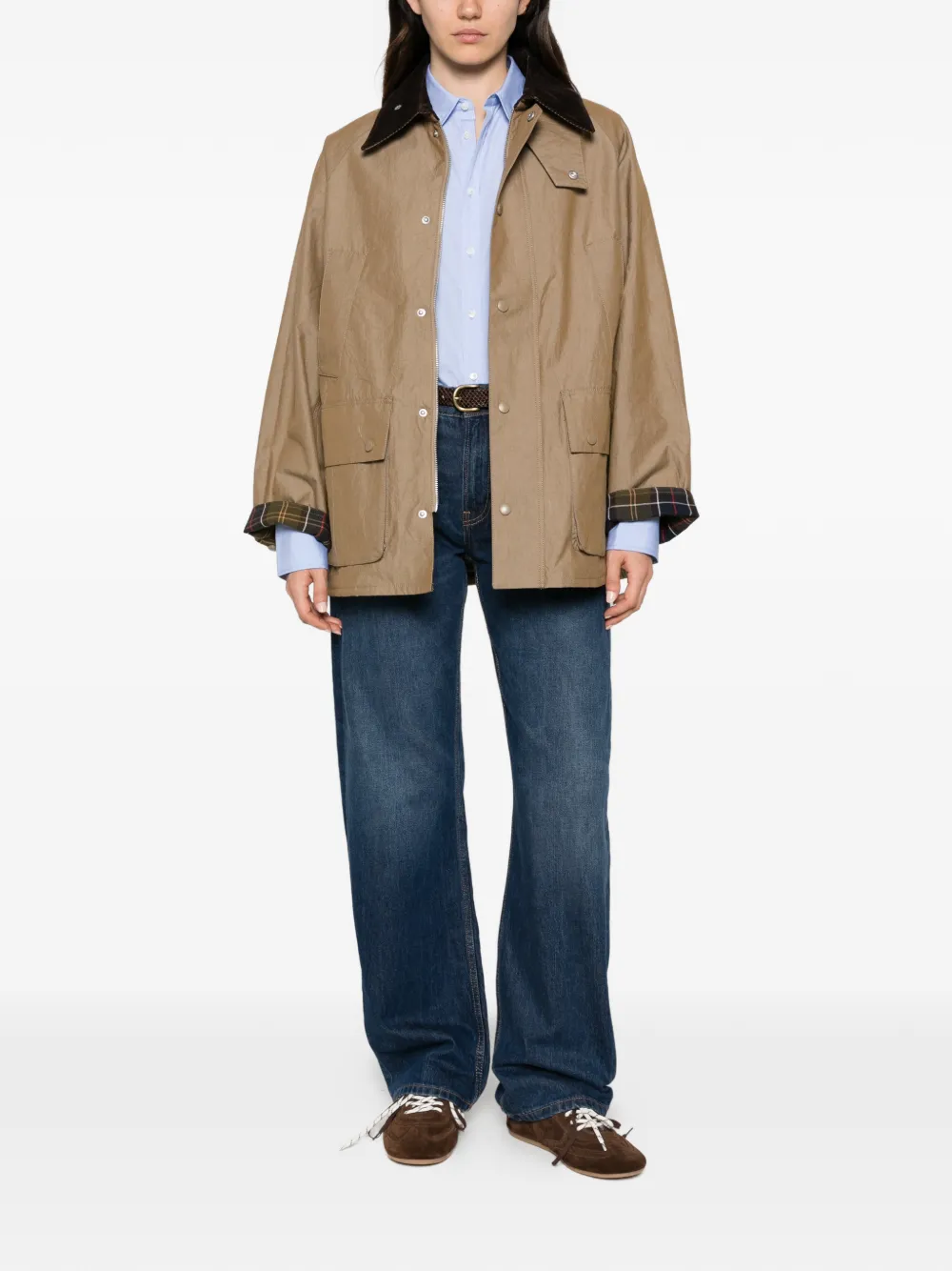 JcSophie Palma jack met ribfluwelen kraag en stormklep Beige