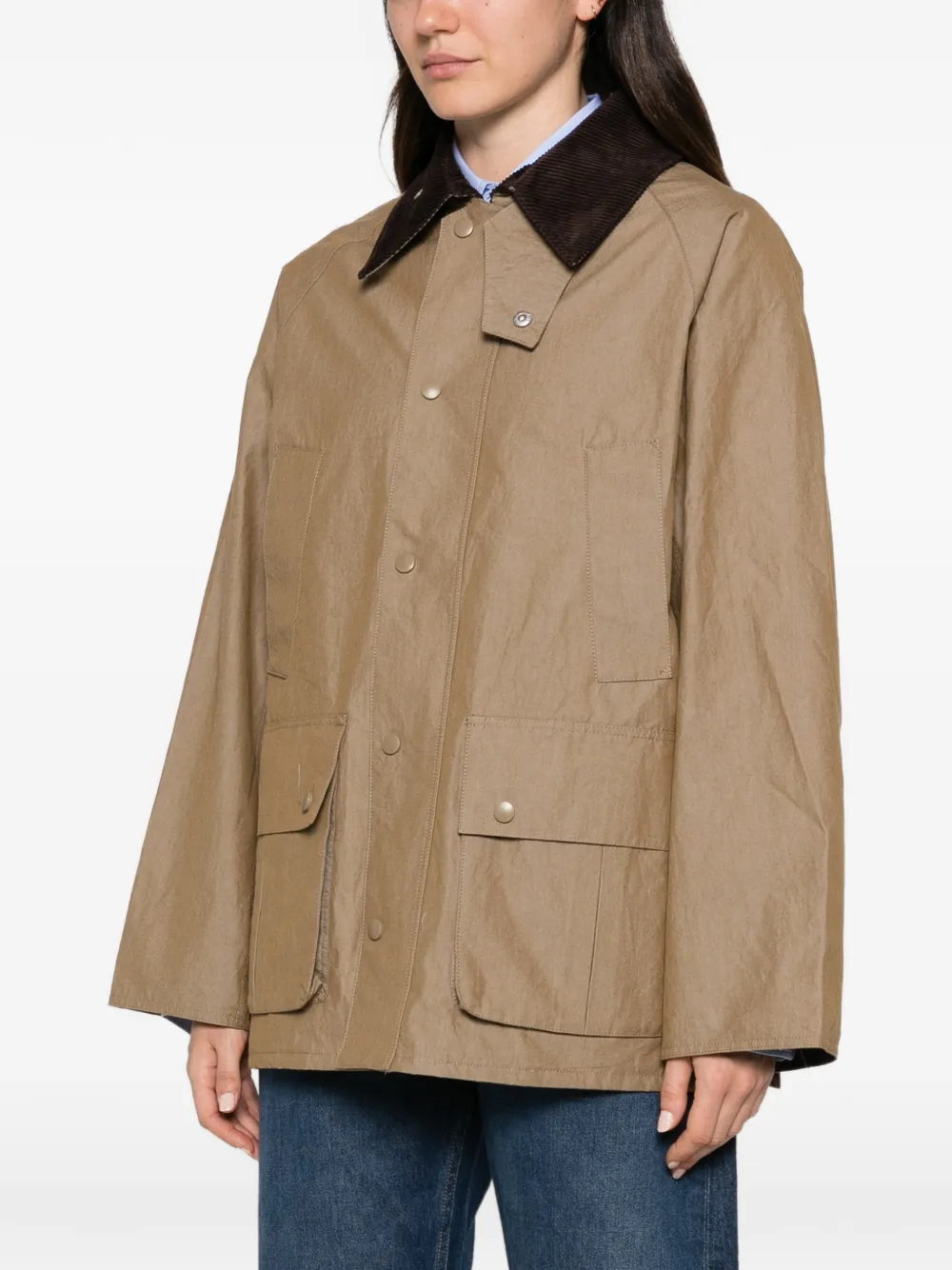 JcSophie Palma jack met ribfluwelen kraag en stormklep Beige
