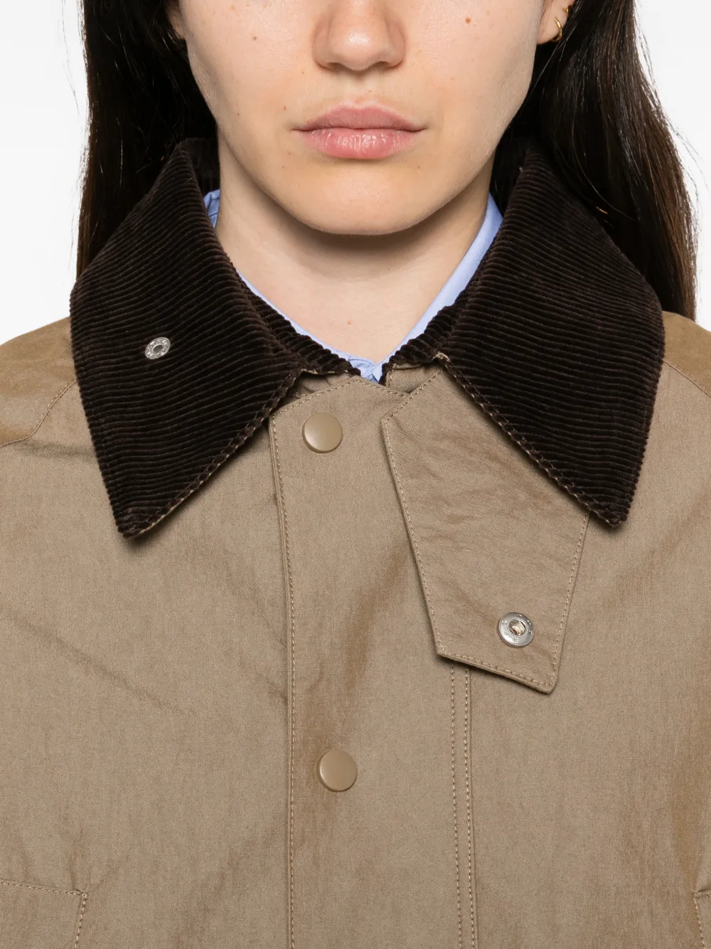 JcSophie Palma jack met ribfluwelen kraag en stormklep Beige