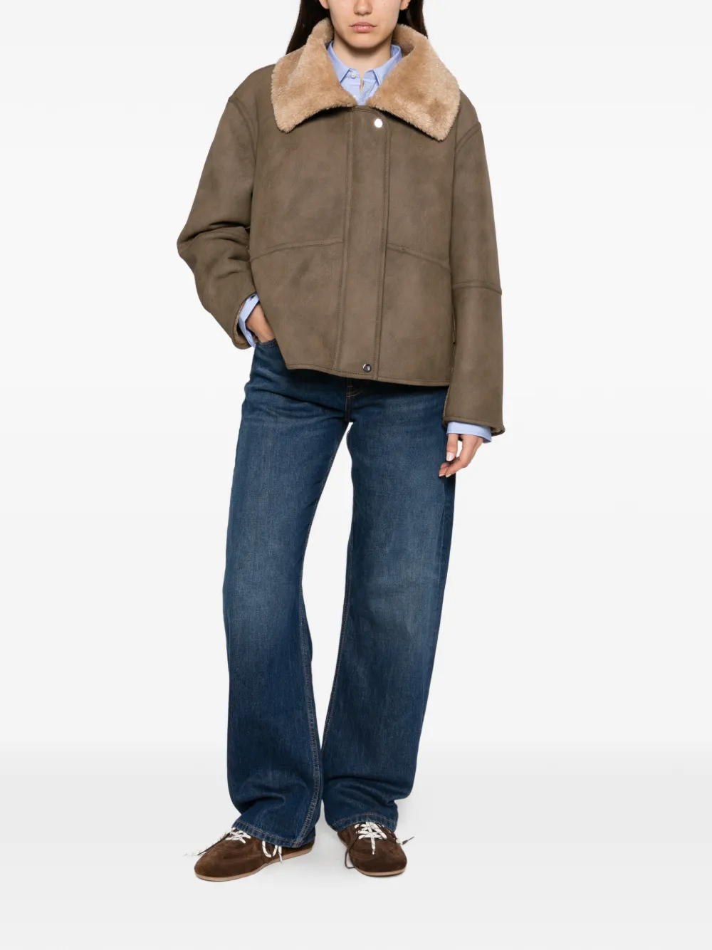 JcSophie faux-shearling-collar jacket - Marrone