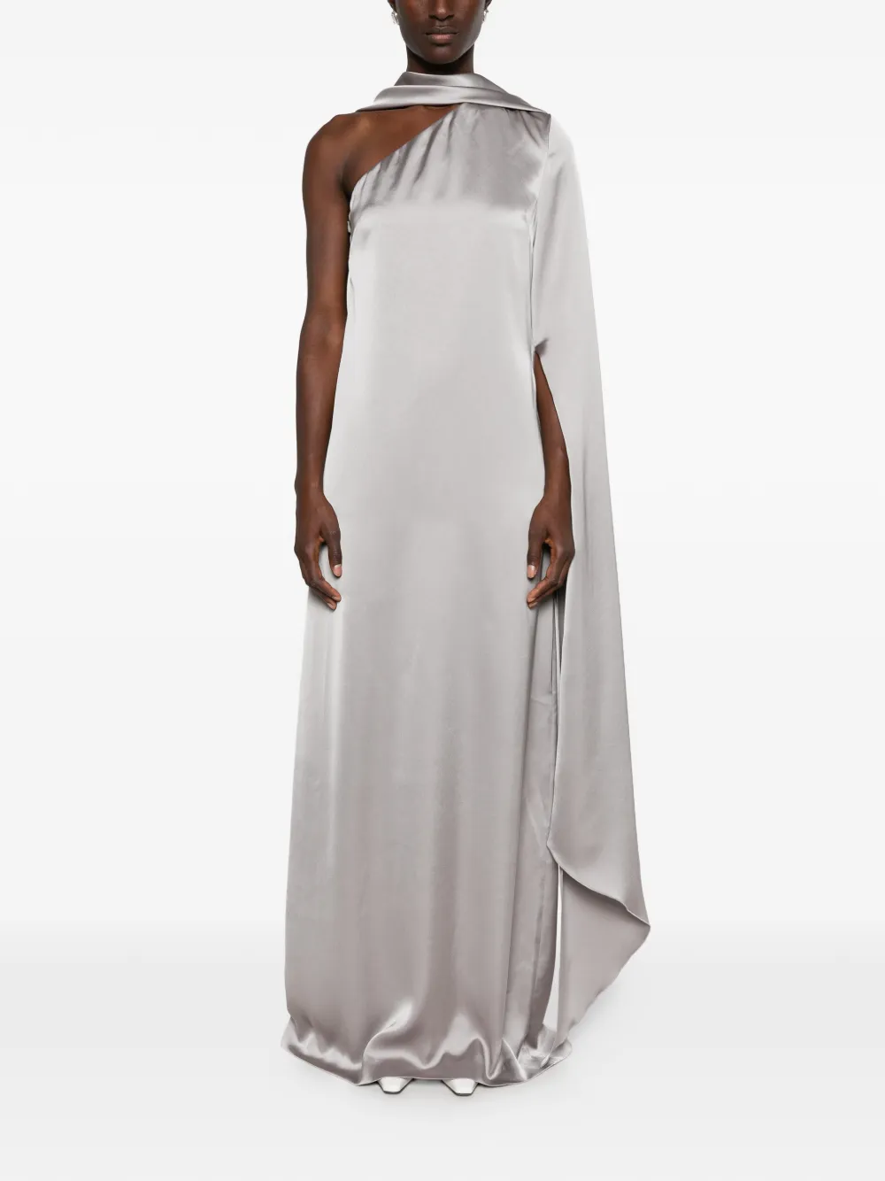 Solace London Newman one-shoulder cape maxi dress Zilver