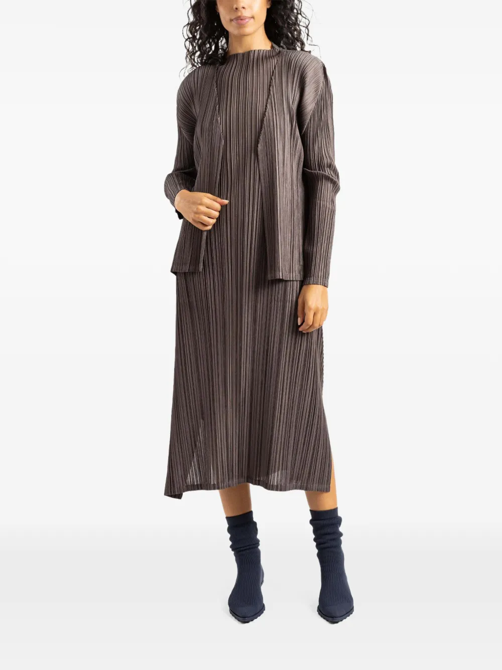 Pleats Please Issey Miyake Mellow Pleats open-front cardigan Grijs
