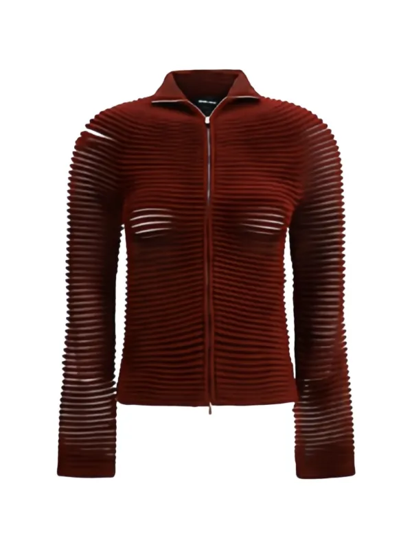 Giorgio Armani Ottoman Ribbed Zip-up Cardigan in Red