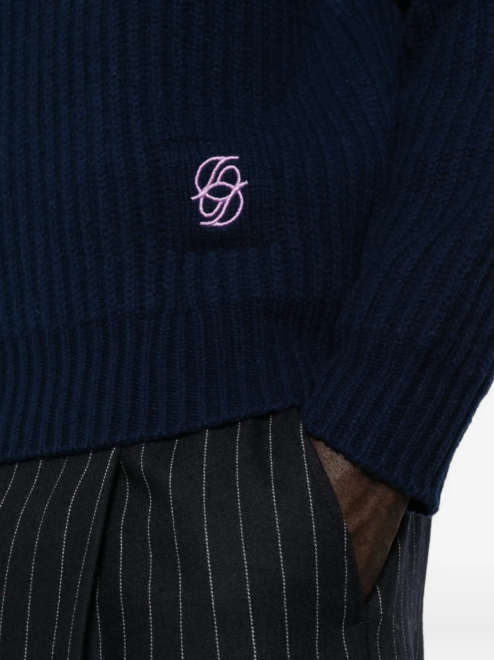 Drôle De Monsieur Trui met gestreepte kraag en kwartrits Blauw