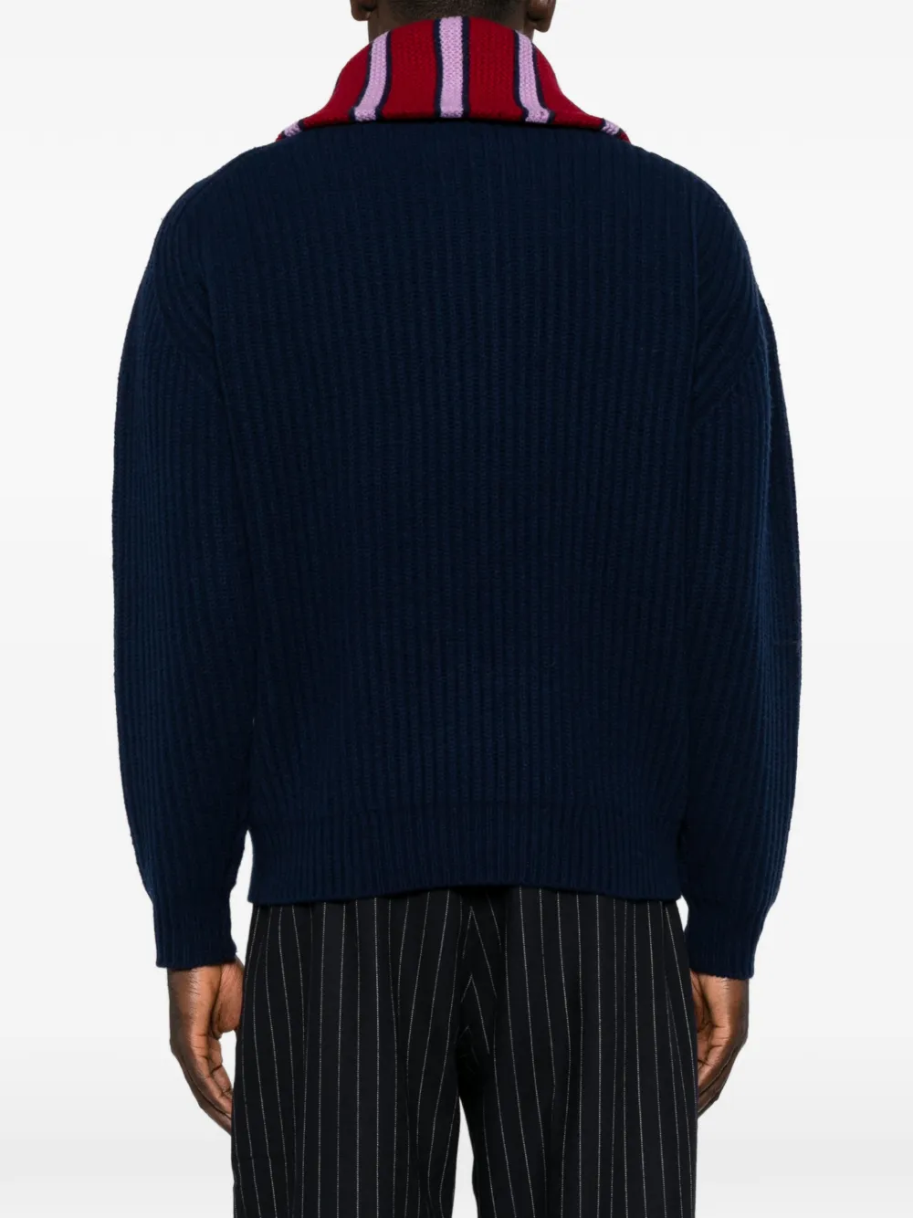 Drôle De Monsieur Trui met gestreepte kraag en kwartrits Blauw