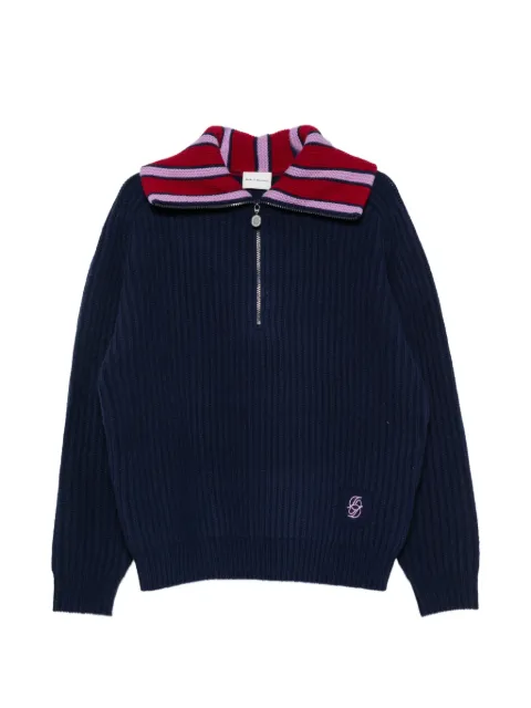 Drôle De Monsieur striped-collar quarter-zip sweater