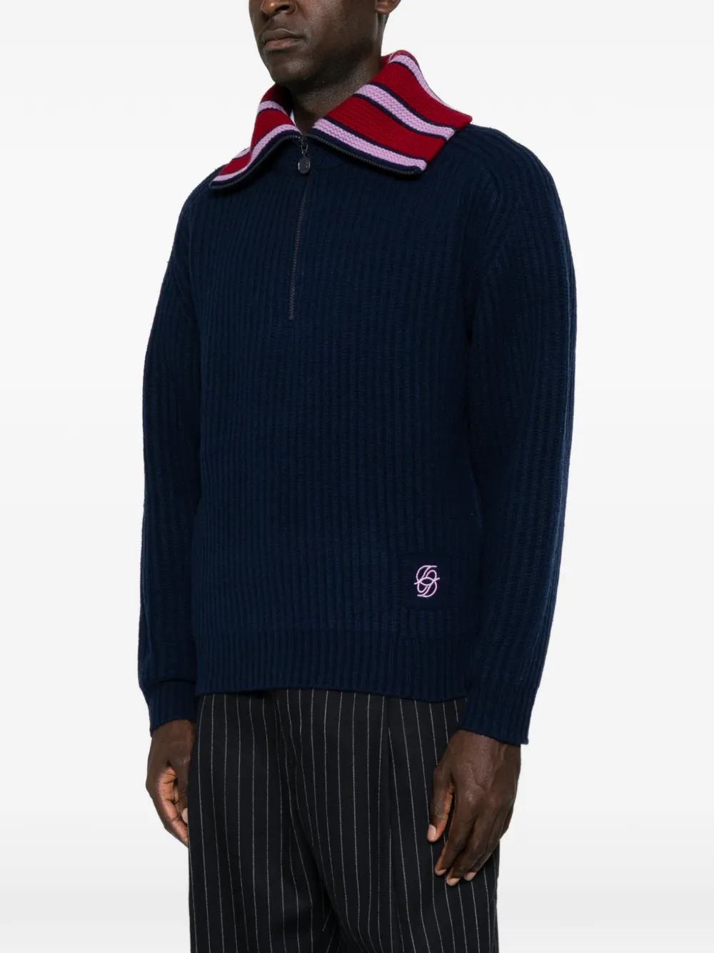 Drôle De Monsieur Trui met gestreepte kraag en kwartrits Blauw