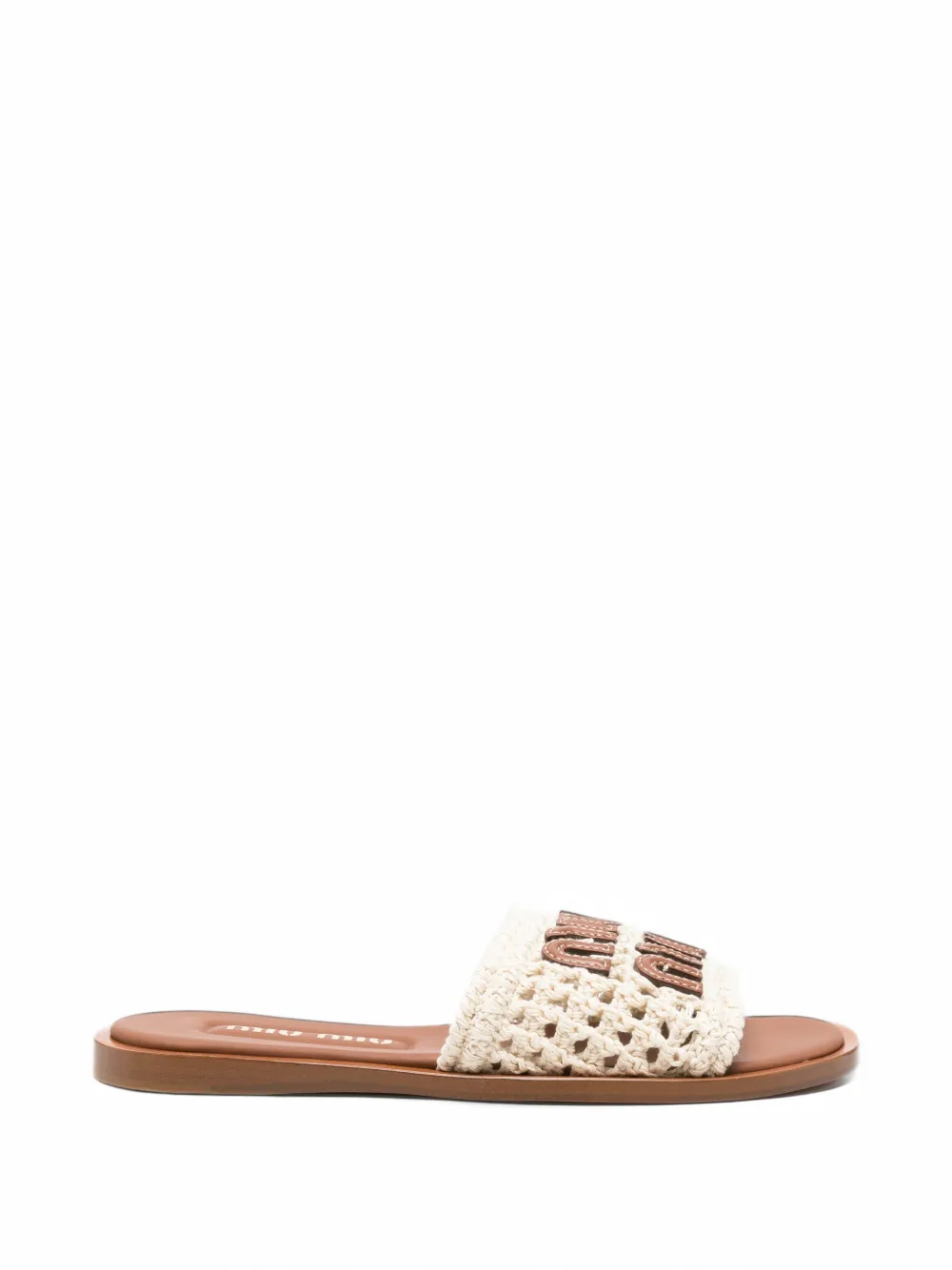 Miu Miu Pre-Owned Gehäkelte Sandalen mit Logo-Patch - Nude