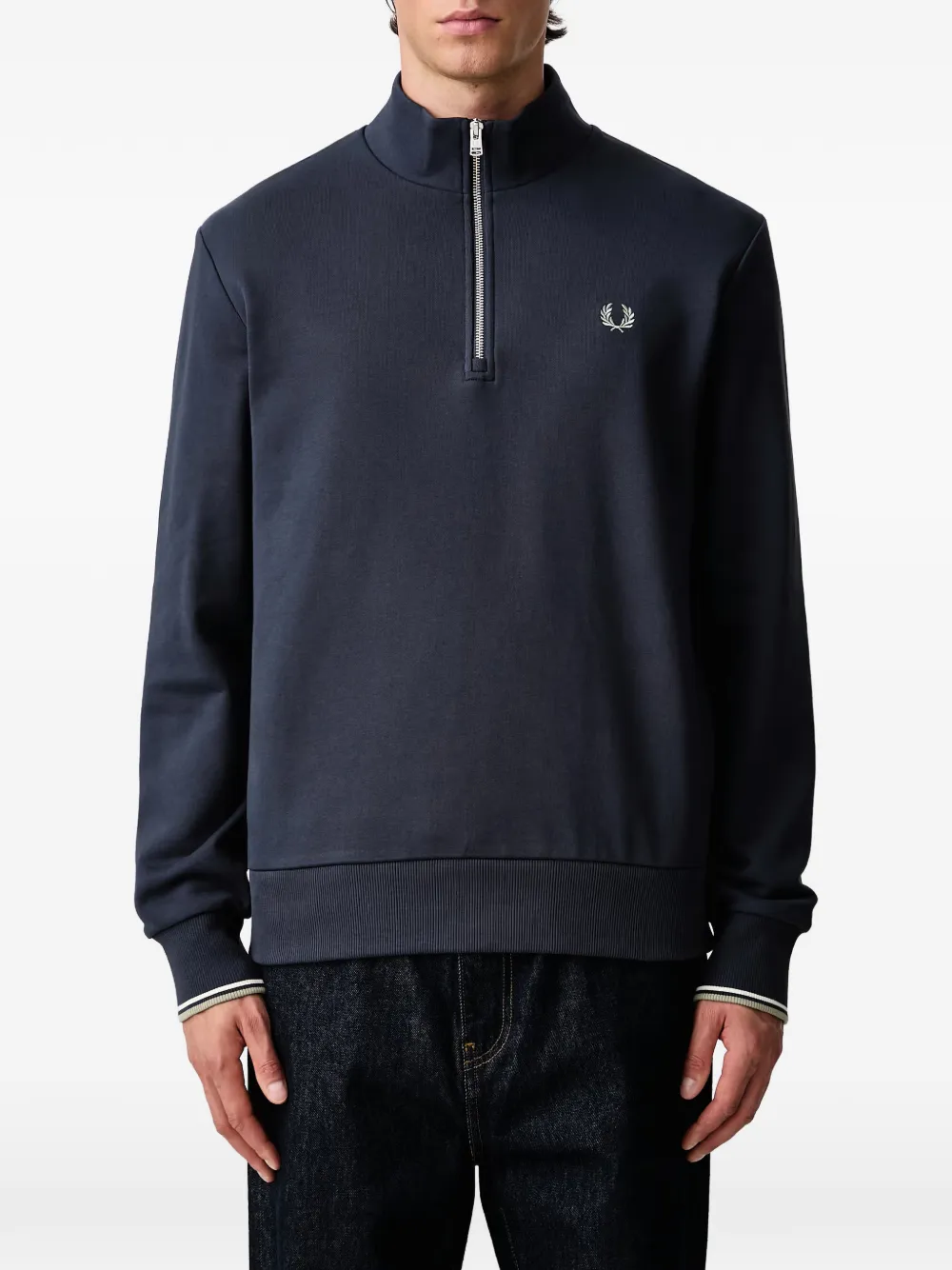 Fred Perry half-zip logo-embroidered sweatshirt Blauw