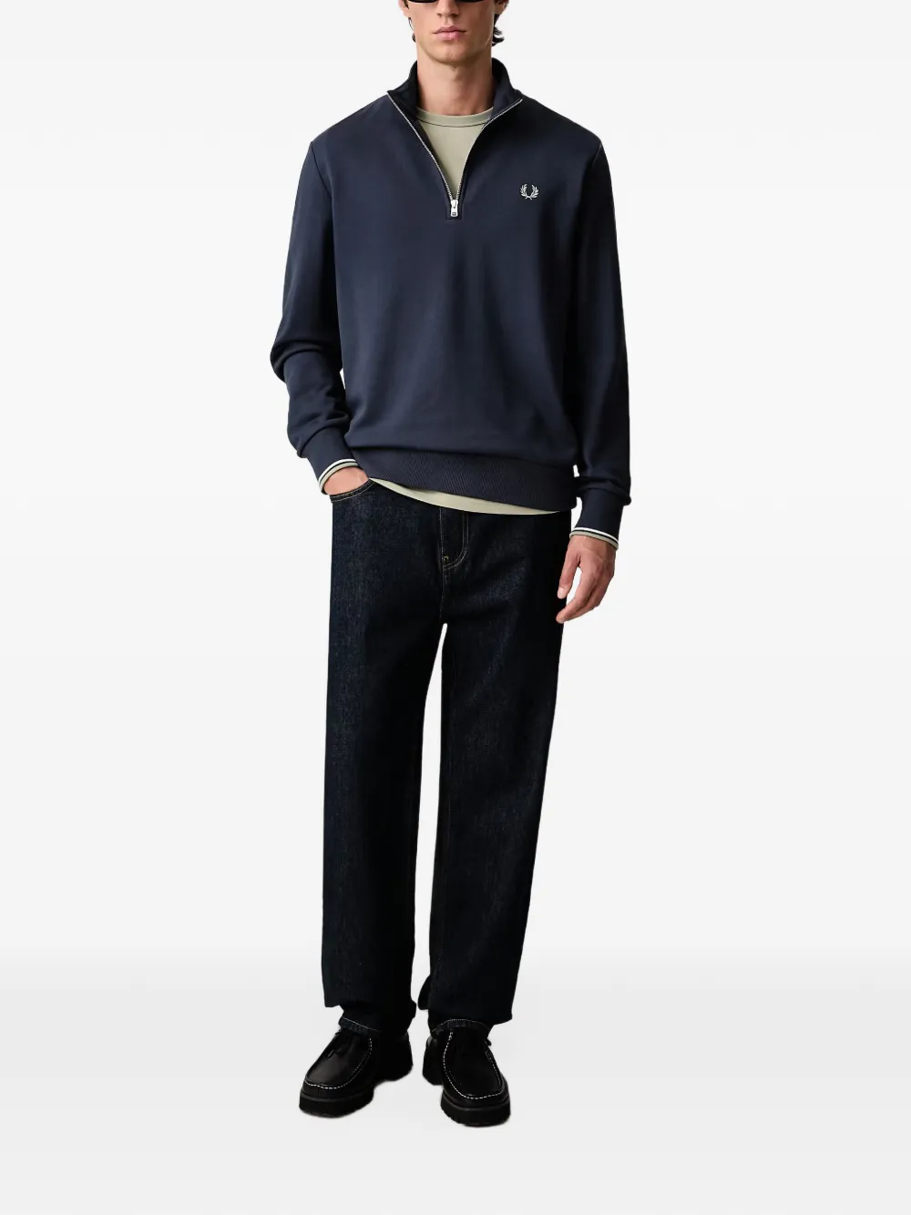 Fred Perry half-zip logo-embroidered sweatshirt Blauw